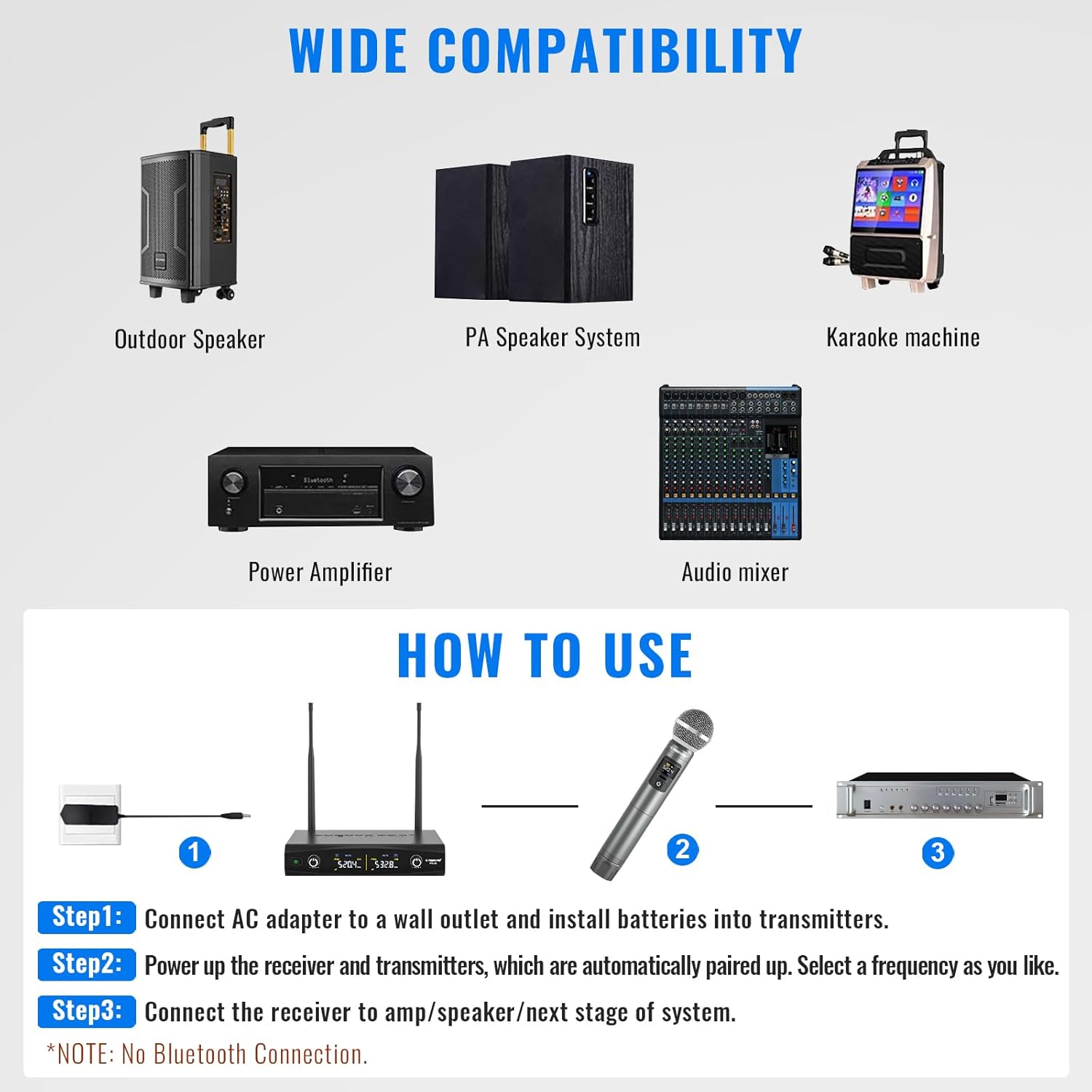 Phenyx Pro Wireless Microphone System, Metal Wireless Mic Set, Handheld Cordless Dynamic Microphones for Singing, Karaoke, Church, 2x30 UHF Tunable Frequencies,200 ft Range (PTU-52-2H)