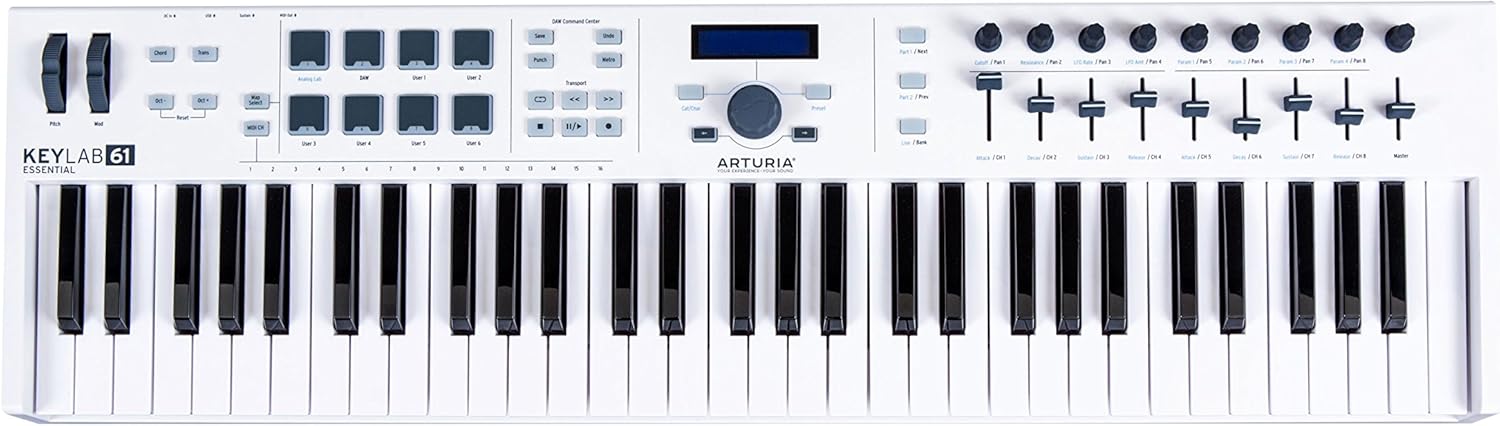 Arturia KeyLab Essential 49 - 49 Key USB MIDI Keyboard Controller with Velocity Sensitive Synth Action Keys, 8 Drum Pads, 9 Faders, 9 Knobs and Analog Lab V Software Included