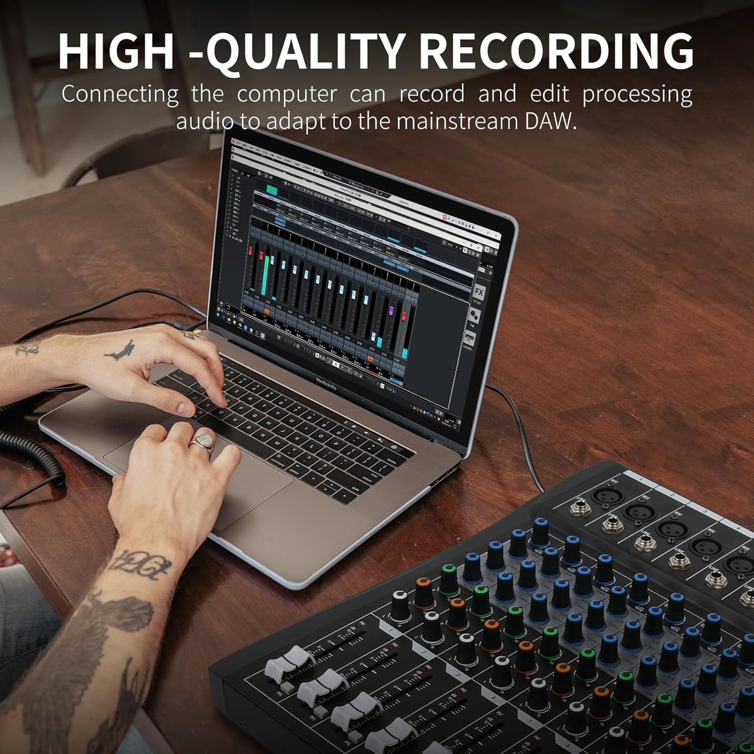 XTUGA Audio Mixer 6 Channel Sound Mixer Board, Audio Interface, Mixing Console for DJ Podcast Studio Karaoke Live Recording Equipment with 48V Phantom Digital Effect(CT60)