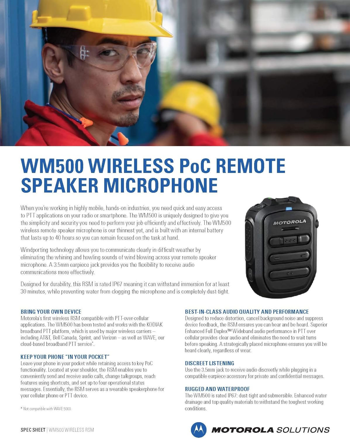 WM500 Bluetooth Remote Speaker Microphone Kit# PMMN4127 which Includes USB Charging Cable - Compatible with TLK100 & TLK150 PoC Two Way Radios - by Motorola Solutions