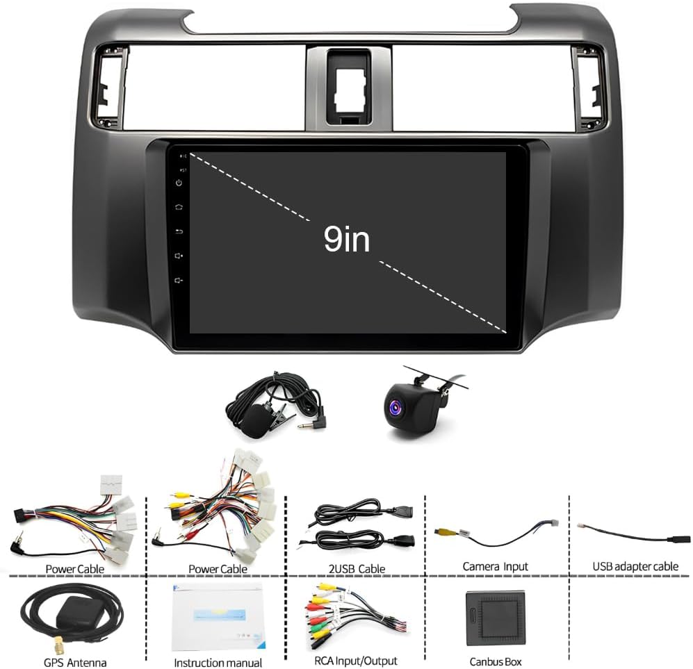 2+32G 9In Car Stereo for Toyota 4Runner 2009-2019 2018 2017 2016 2015 2014 2013 2012 2011 w/GPS Navigation with Carplay w/Android Auto Double Din Touchscreen Car Radio Receiver Backup Camera