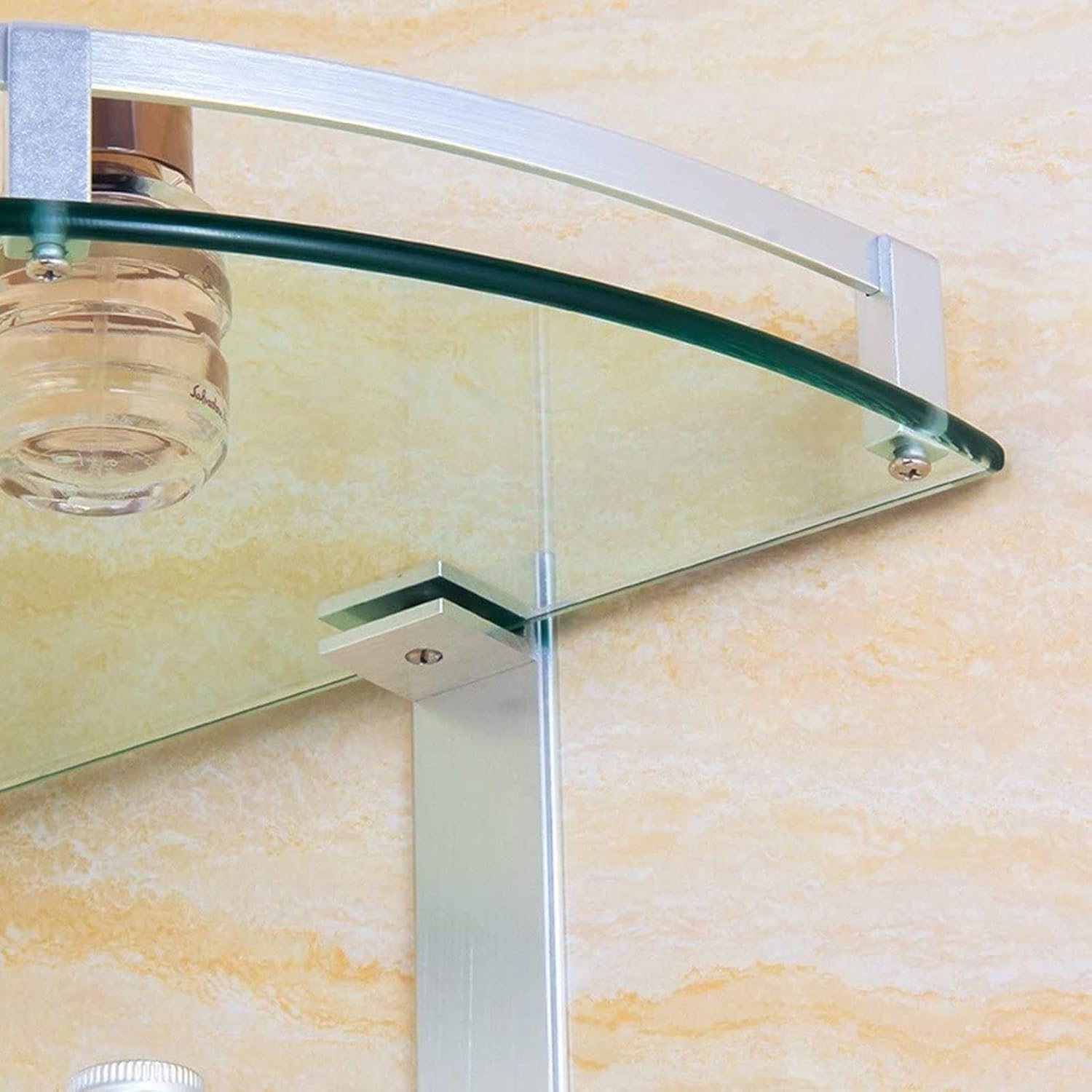 Bathroom Corner Shower Shelf, 3 Tier Glass Organizer Shelves, Aluminum Caddy Rack Triangle Wall Mount 7mm Glass Bathroom Shelf