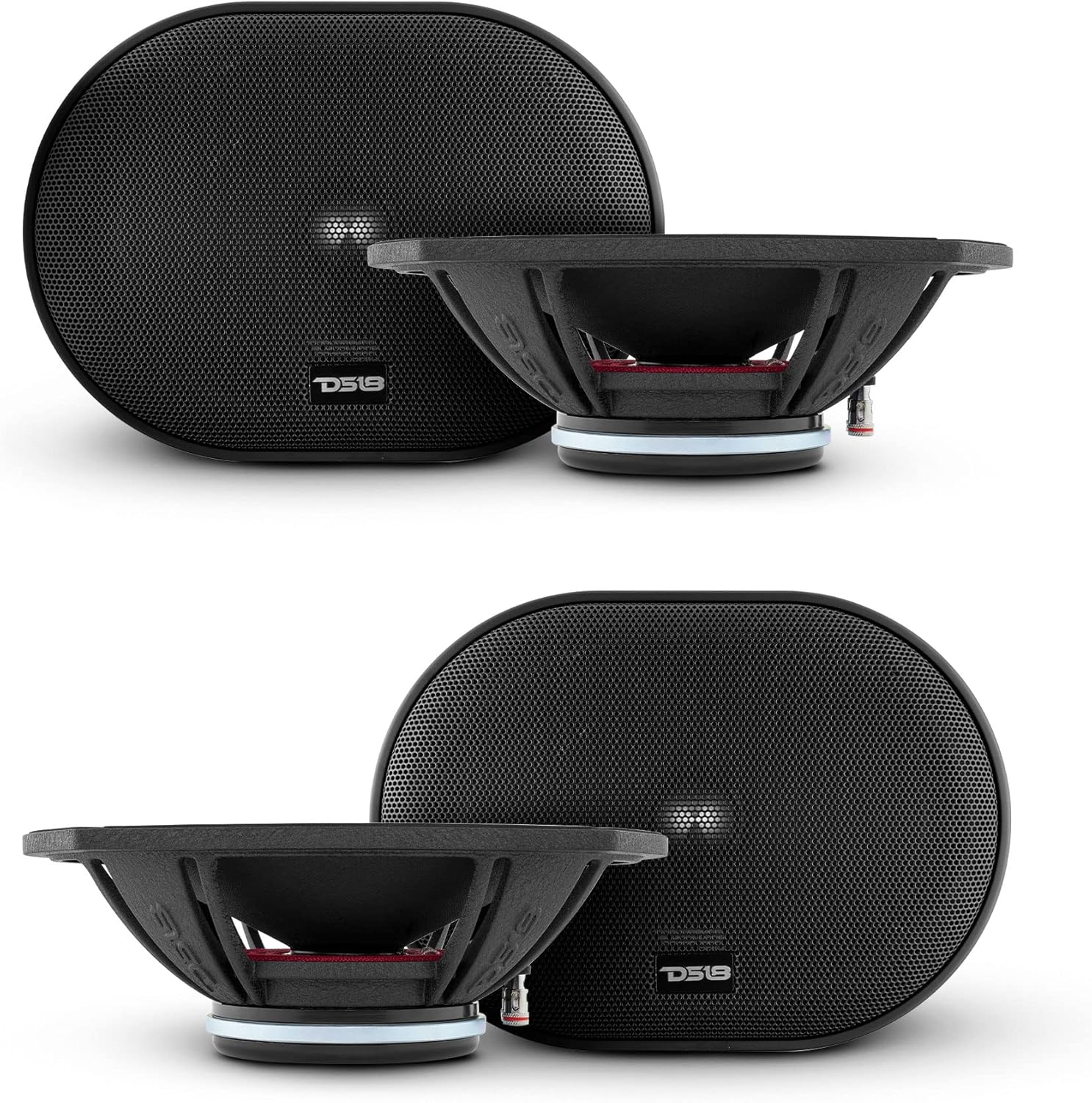 DS18 PRO-FR69NEO 6x9 Full-Range Loudspeaker - Silver Aluminum Bullet 500W Max 250W RMS 4-Ohms Grill Included Neodymium Magnet - Best Fullrange Car Audio Door Speaker - 4 Speakers