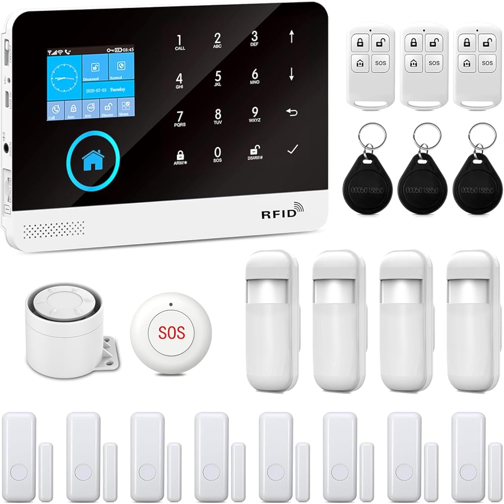 YBJ 21-Piece-Kit WiFi Alarm System for Home Security, DIY 4G Smart Home Security System, Wireless Home Alarm System with APP Control, Motion Detector, Door Window Sensor, Siren,Work with Amazon Alexa