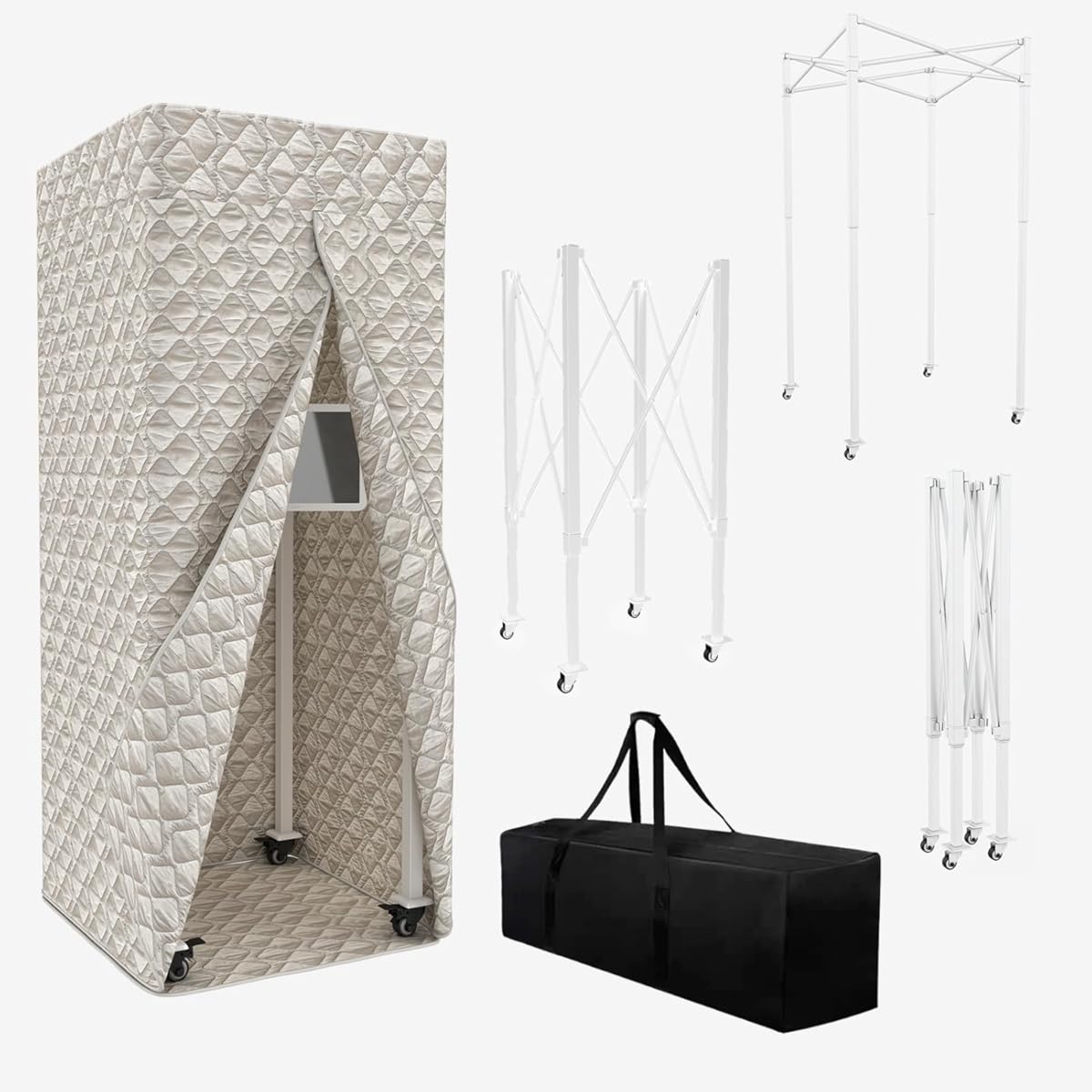 Portable Foldable Recording Vocal Booth Studio Equipment for Crisp Dry Echo Free Vocals at Home & On the Road - Easy to Assemble & Travel Bag Included (Standard, Off-white)