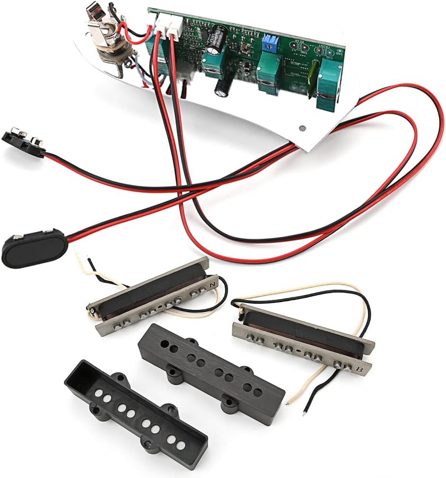 Jazz Bass Guitar Prewired Full Loaded Plus Control Plate System with Guitar Pickups Set, Alnico 5 Neck/Bridge Pickup for Jazz Bass 4 String Bass Guitar Replacement Parts