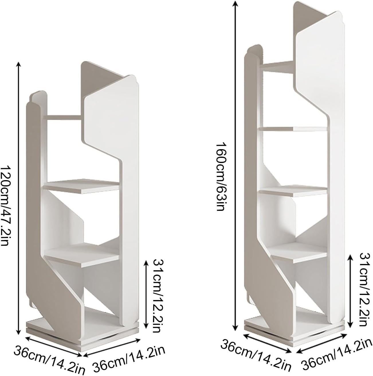 Multilayer Rotating Bookshelf Tower, 360° Display Spinning Bookcase, Tall Floor Standing Storage Rack, Corner Organizer Revolving Bookshelf, for Bedroom Living Room(Black,160cm/63in)