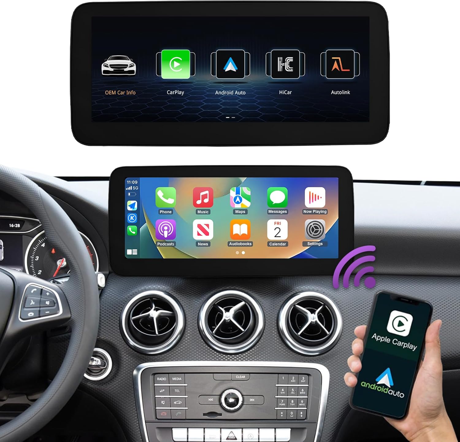 NINETOM 10.25 inch Touchscreen Wireless CarPlay Android Auto Multimedia Car Radio Receiver Compatible with Mercedes Benz GLA CLA A G Class W176 C117 X117 X156 with NTG5.0/5.1/5.2 System (2016-2018)