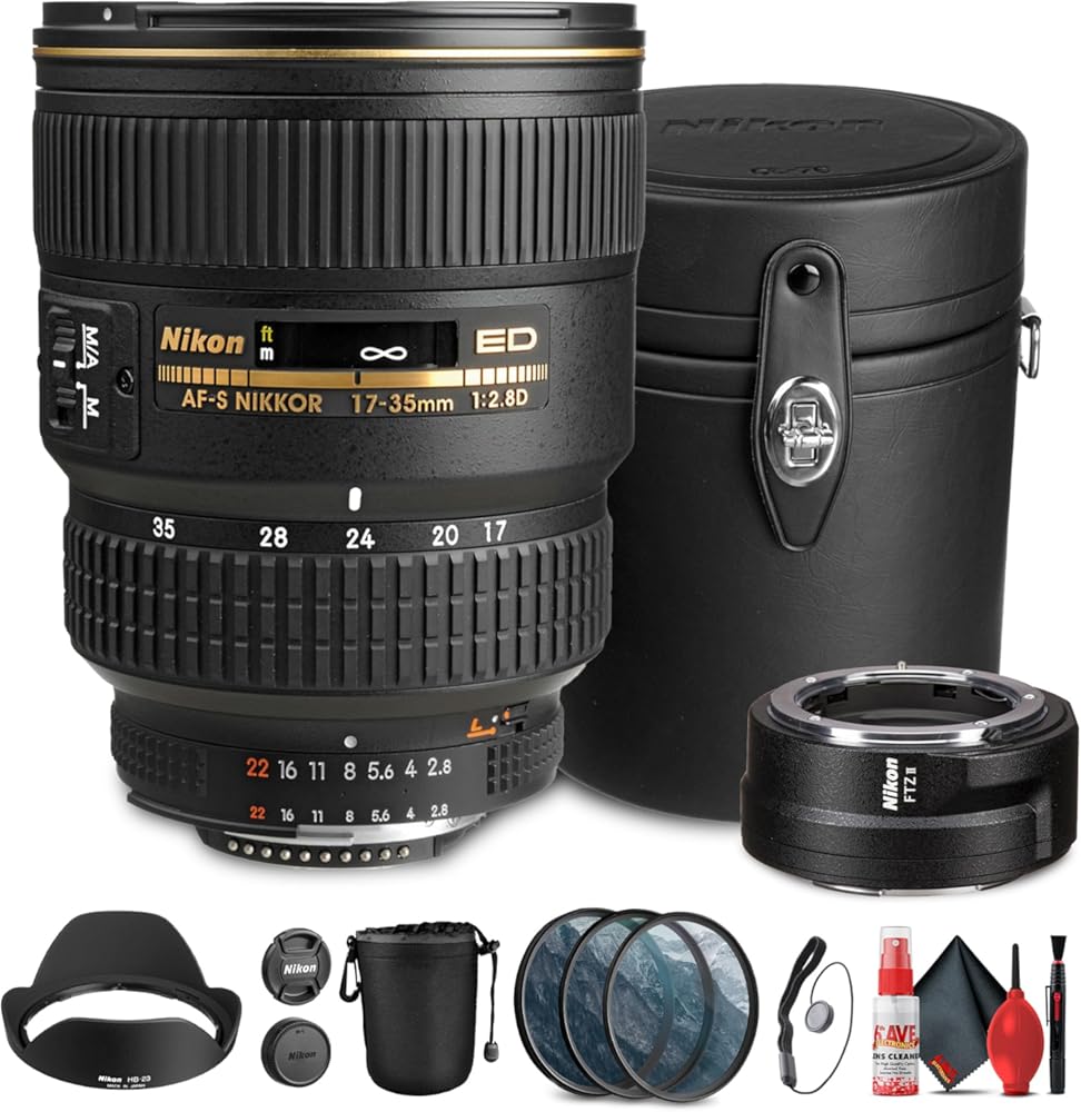 Nikon AF-S Wide-Angle Zoom-NIKKOR 17-35mm f/2.8D IF-ED Lens | Pro Optics & Silent Autofocus (1960) + Nikon FTZ II Mount Adapter + 77mm Filter Kit + Cleaning Kit + Lens Pouch + Cap Keeper (Renewed)