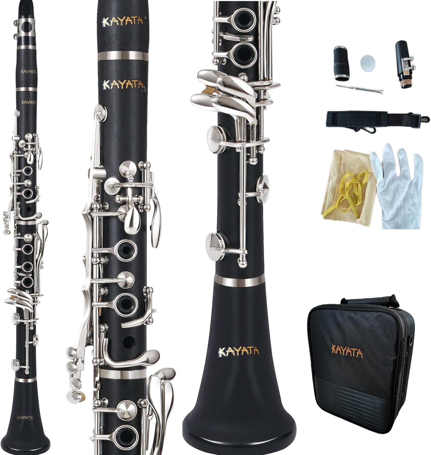 Bb Clarinet (Black) – Beginner, Student & Professionals Woodwind Instrument with 17 Nickel-Plated Keys, Durable Hard Case & Cleaning Kit, Ideal for Band & Orchestra