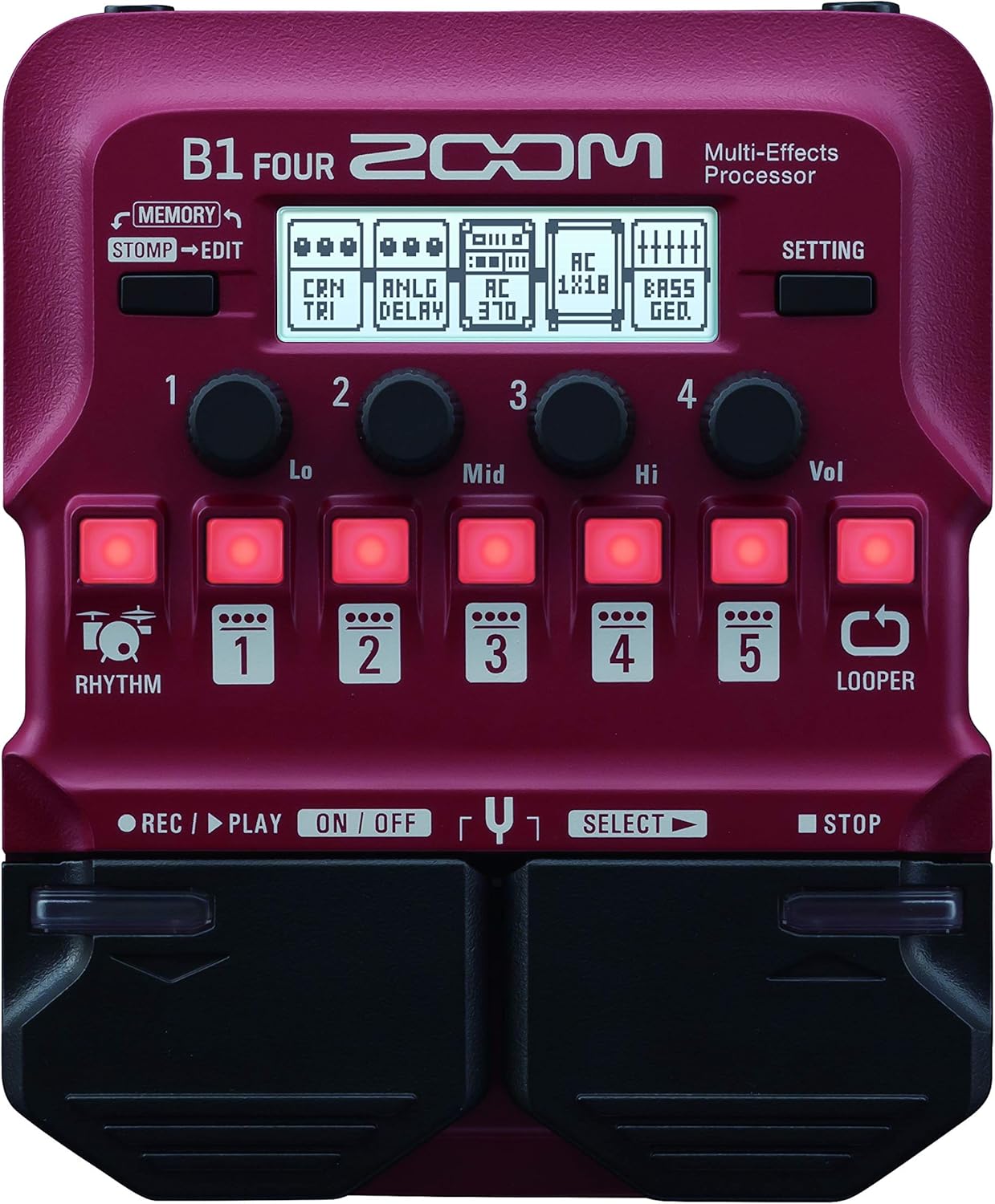 Zoom B1 Four Bass Multi-Effects Processor Pedal, with 60+ Built-in Effects, Amp Modeling, Looper, Rhythm Section, Tuner, Battery Powered