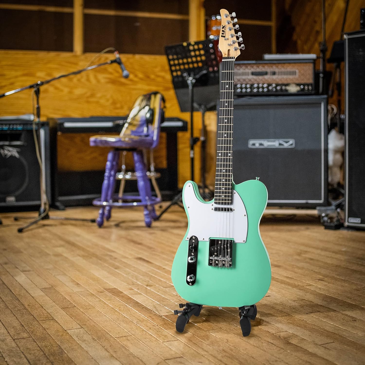 LyxPro 39” Electric Guitar Left Hand TL Series, Full-Size Paulownia Wood Body, 3-Ply Pickguard, C-Shape Neck, Ashtray Bridge, Quality Gear Tuners, 3-Way Switch & Volume/Tone Controls, 2 Picks, Green