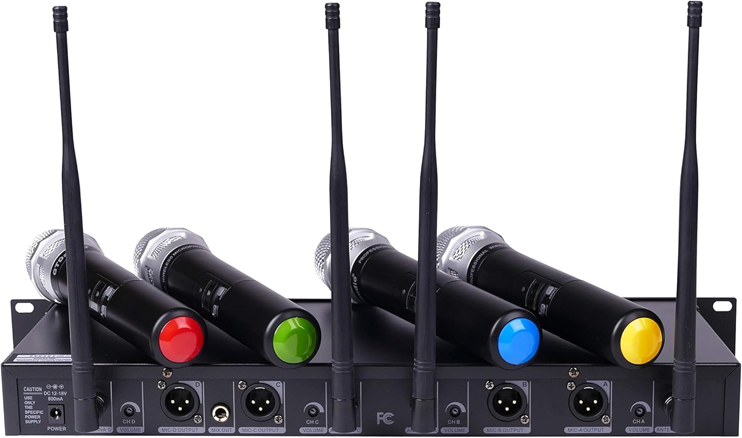 GTDaudio 4x800 Adjustable Channels UHF Diversity Wireless Cordless Handheld Microphone Mic System Ideal for Church, Karaoke, Dj Party, Range 450ft (4 Handheld Mics)