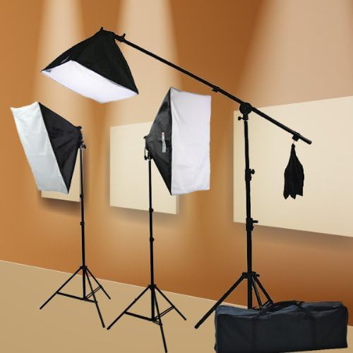 ePhoto Digital Photography Video 2400 Watt THREE Softbox Lighting & Boom Hair Light Kit H9004SB2