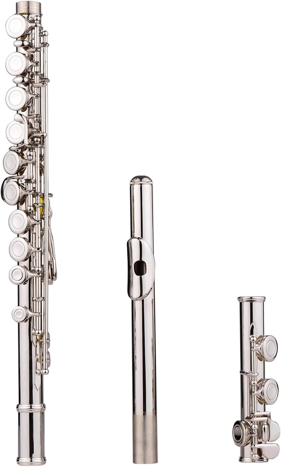 Flute Kit Western Concert Flute Nickel Plated 16 Holes C Key Cupronickel Woodwind Instrument with Cleaning Cloth Stick Gloves Padded Bag Intermediate Flute