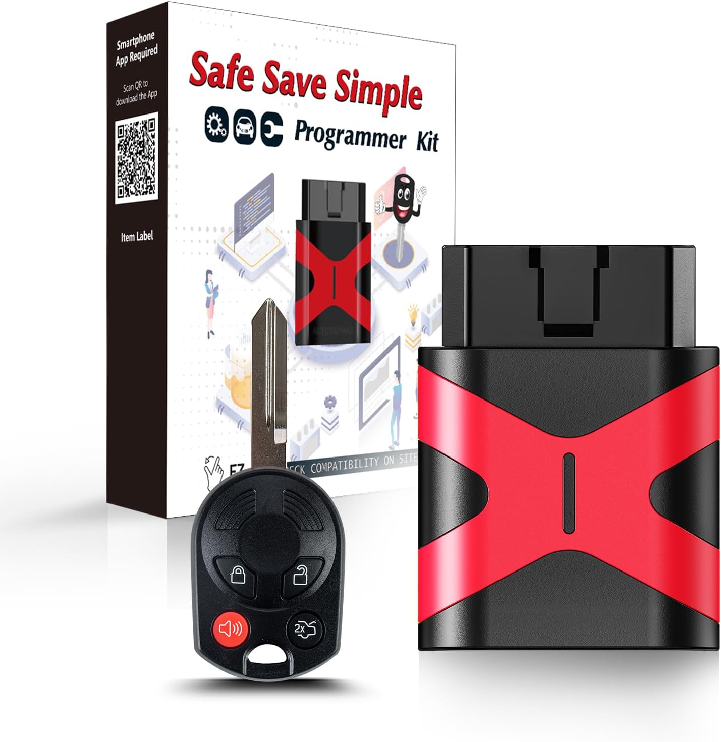 Programmable Keyfob, Replacement Car Keys and Fob Programmer Kit for 2005-2012 Ford Focus Mustang Fusion Edge Escape Exolorer Remote OUC6000022