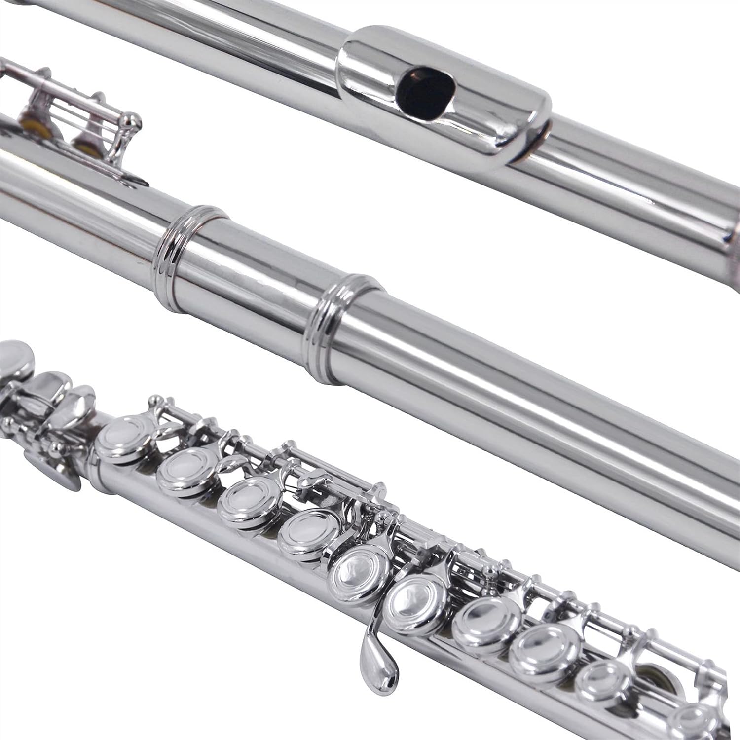 Flute Kit Closed Hole C Flute 16 Keys Cupronickel Nickel-Plated Wind Instrument with Case Cleaning Cloth Glove Screwdriver Intermediate Flute