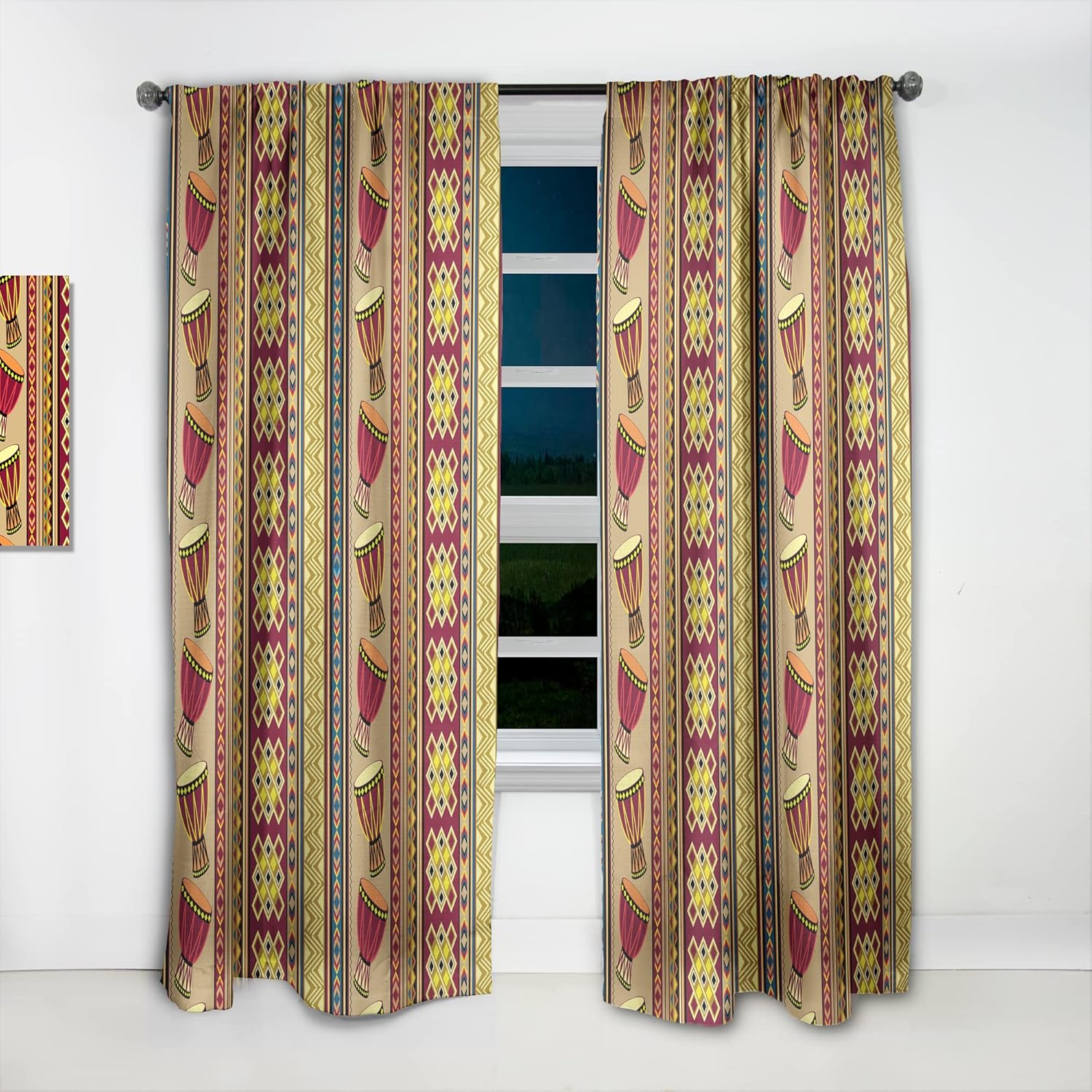 Curtains 'African Drum Beckground' Curtains for Bedroom, Curtains for Living Room, Curtains & Drapes - Thermal Insulated - Single Panel-52x108