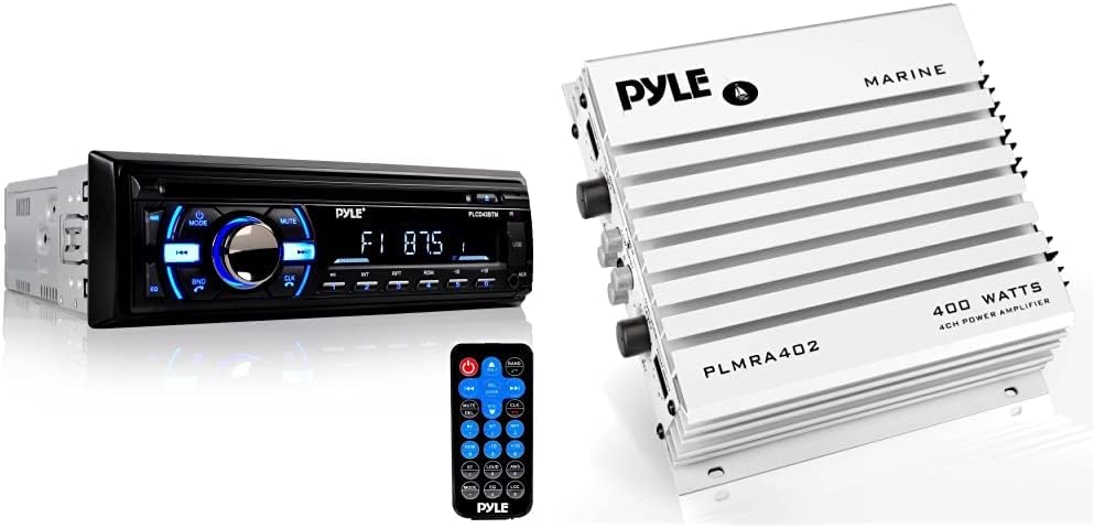 Pyle Boat Bluetooth Marine Stereo Receiver-Marine Head Unit Din Single Stereo Speaker Receiver-CD Player/MP3/USB/AUX/AM FM Radio-PLCD43BTM & Hydra Marine Amplifier