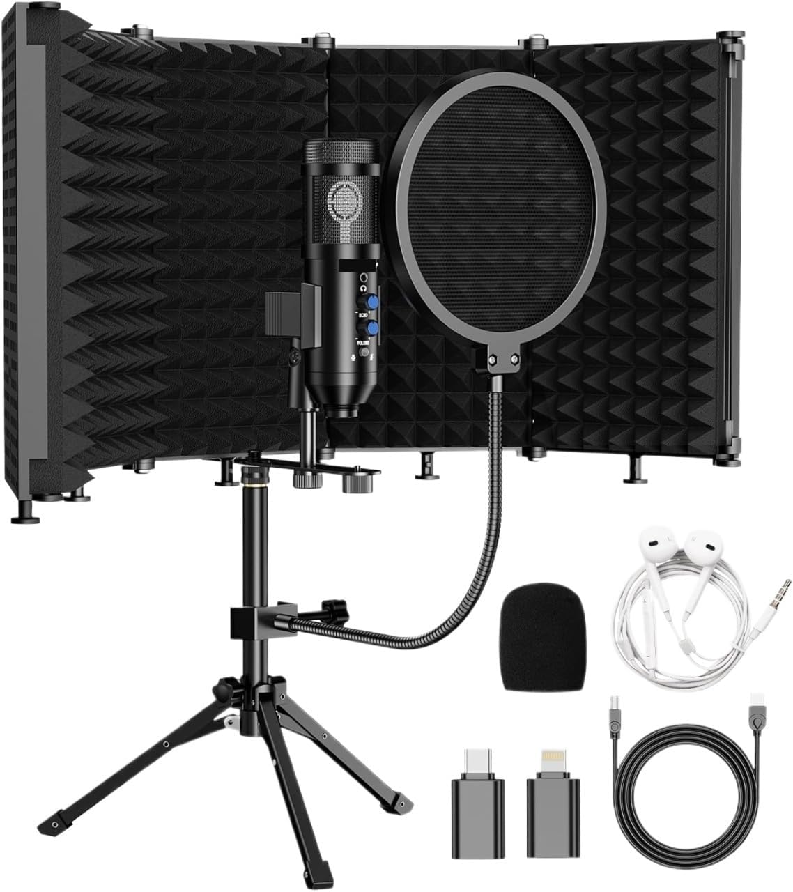 Practical Studio Microphone with Adjustable Kit, Suitable for Podcasts and Singing(Black)