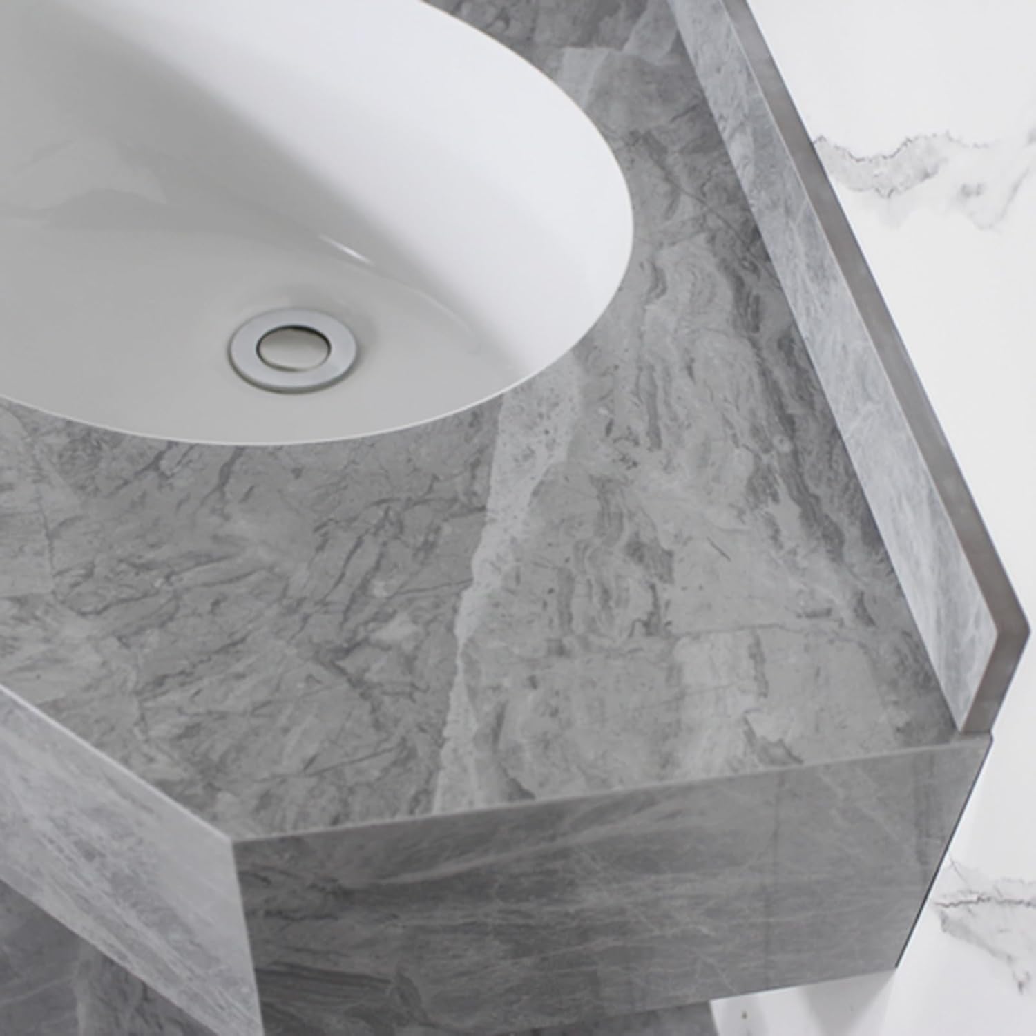 Corner Bathroom Vanity Cabinet with Sink Clearance Wall Mount Washing Hand Basin Design Bathroom Sink with Cabinet Combo for Small Space Rock Slab Surface, Easy to Clean(Size:55cm/21.6in)