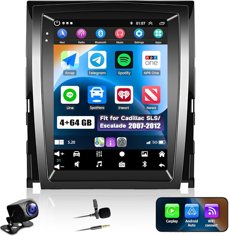 4+64G Android 14 Car Stereo Compatible with Cadillac SLS/Escalade 2007-2012 Radio Upgrade 9.7 Inch Touch Screen with Wireless Carplay Android Auto AHD Backup Camera Mirror Link GPS SWC WiFi