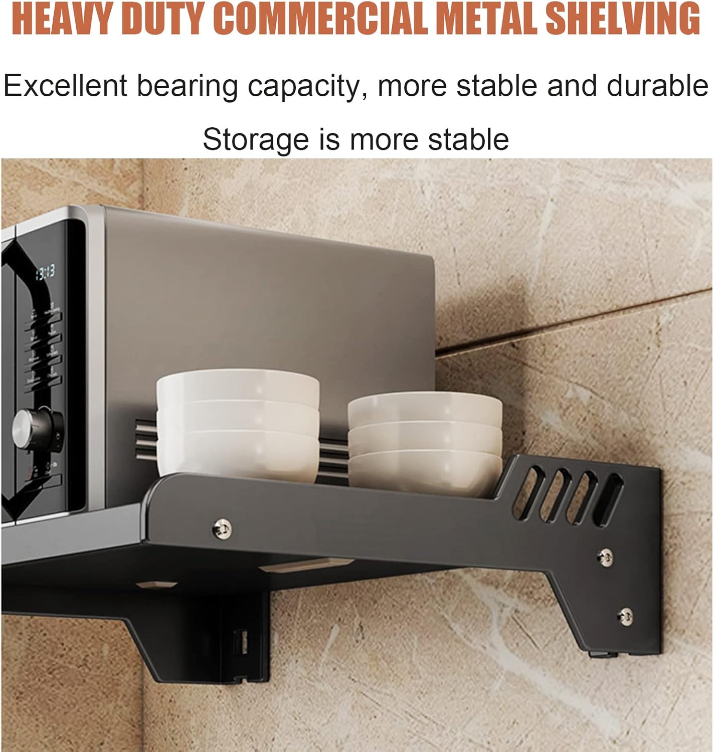Commercial/Household Wall Mount Bracket Metal Shelving, Kitchen Spice Rack Microwave Oven Shelf with Hooks, Multifunctional Storage Stand Holder, Bathroom Organizer Shower Caddy Storage