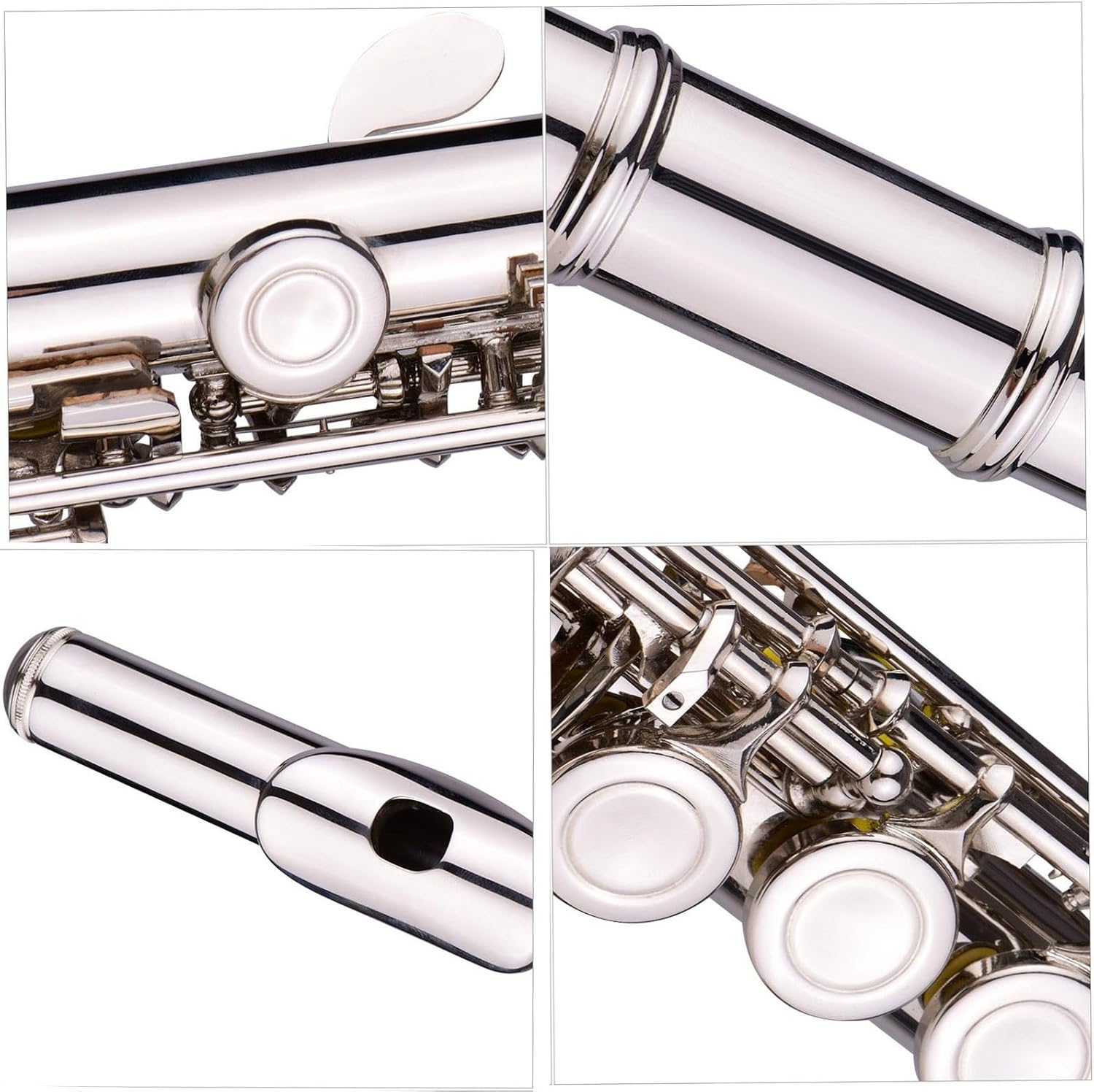 Flute Nickel-Plated Flute 16 Holes C Key White Brass Woodwind Instrument with Glove Bag Flutes Musical Instruments