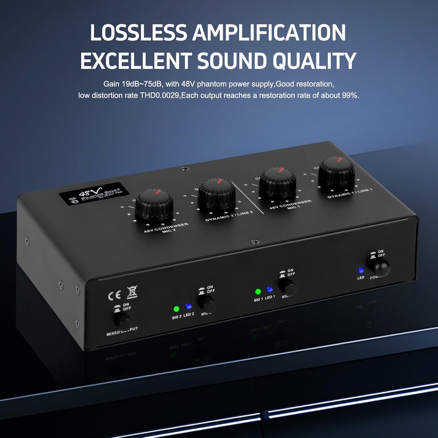 Microphone Preamp Mic Booster 4 Input Max 25db DI Box with 48V Phantom Power for Dynamic and Condenser Mic (MC02)