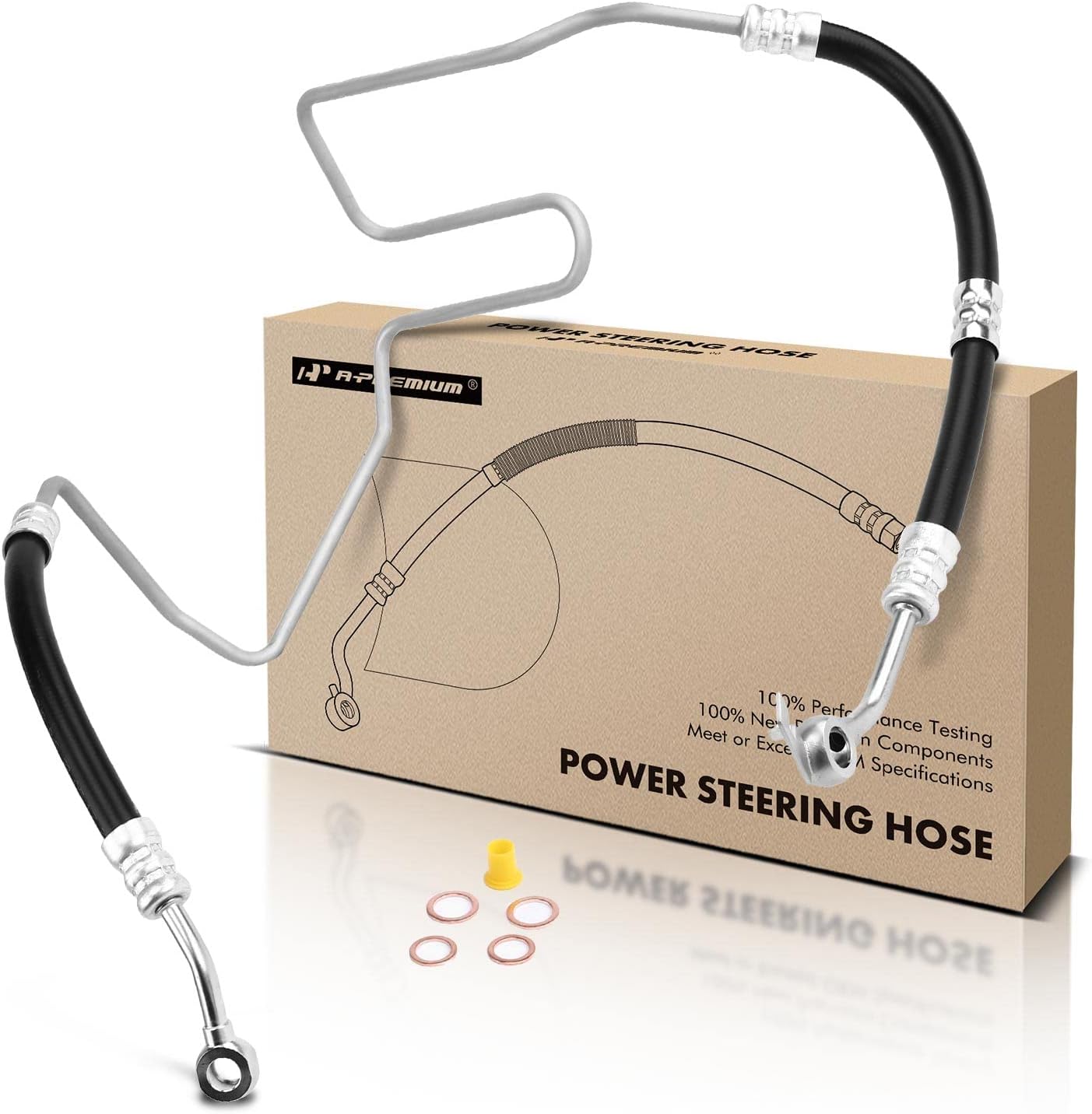 A-Premium Power Steering Pressure Line Hose Assembly Compatible with Volkswagen Jetta 2000-2005, Golf 2000-2006, GTI 2006, with Built-in Noise Silencer, with Washer, Pump to Rack/Gear