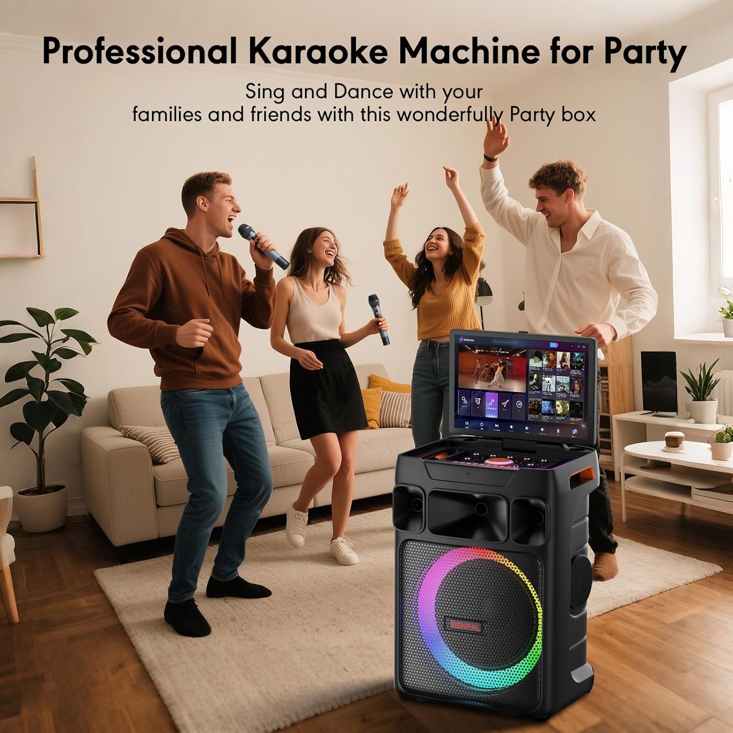 Portable Karaoke Machine with 14 Inch Touch Screen & Lyrics Display, Professional Bass Sound for Home Parties, Outdoor Events, Karaoke Nights - Perfect for Adults, Kids, Singers & Music Lovers