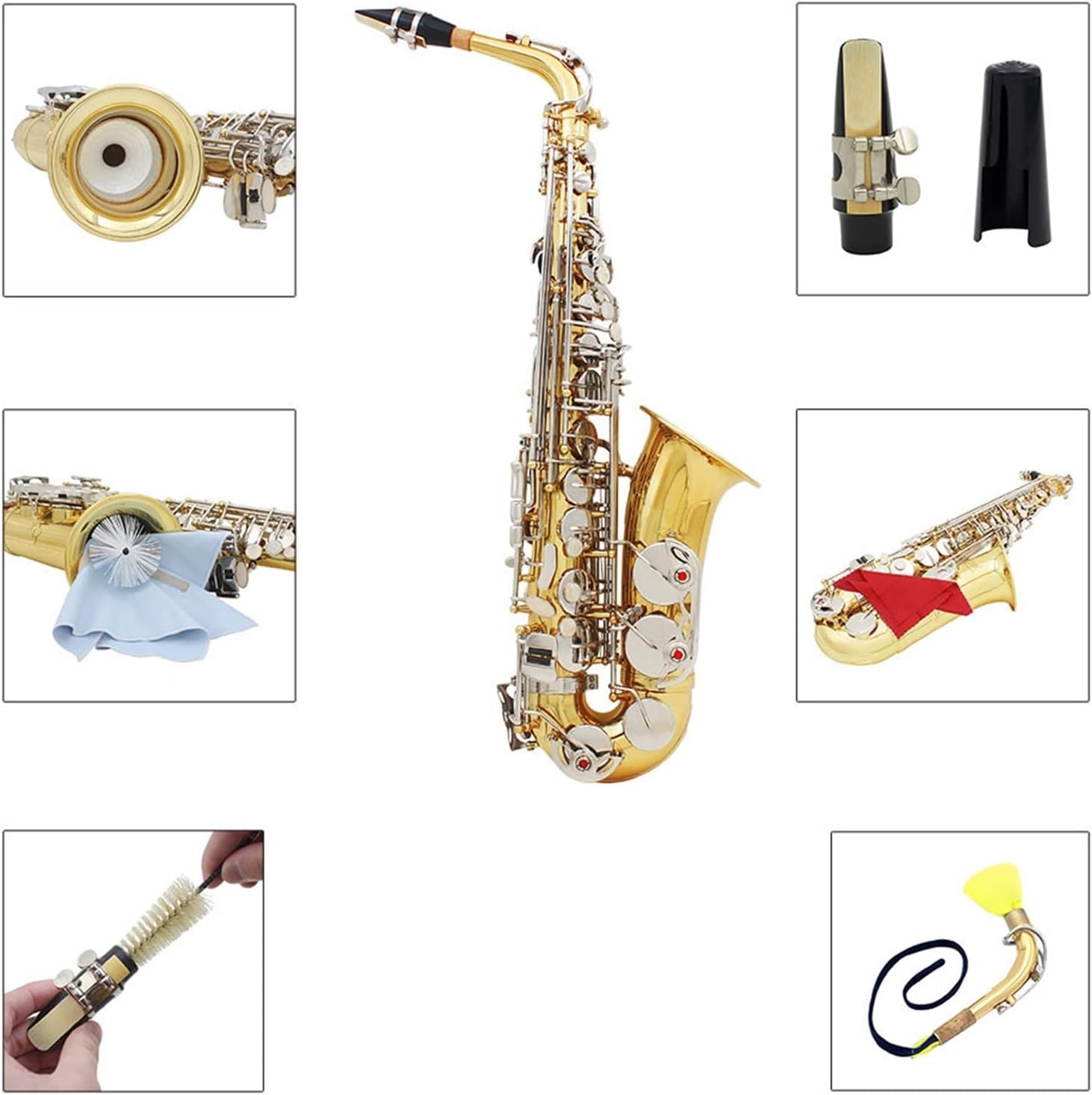 Saxophone EB E-Flat Natural White Shell Button Wind Instrument with Case