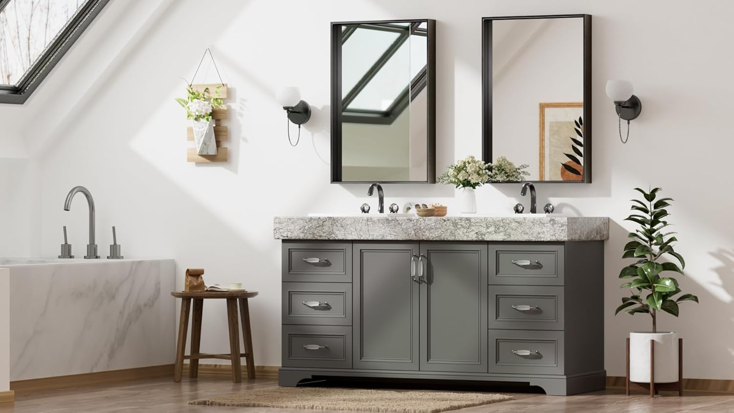 Keonjinn Black Vanity Mirror for Bathroom 20 x 30 Inch, Brushed Framed Rectangle Mirror, Wall Mount Mirrors Square Corner, Modern Farmhouse Bathroom Mirrors for Over Sink(Horizontal/Vertical)