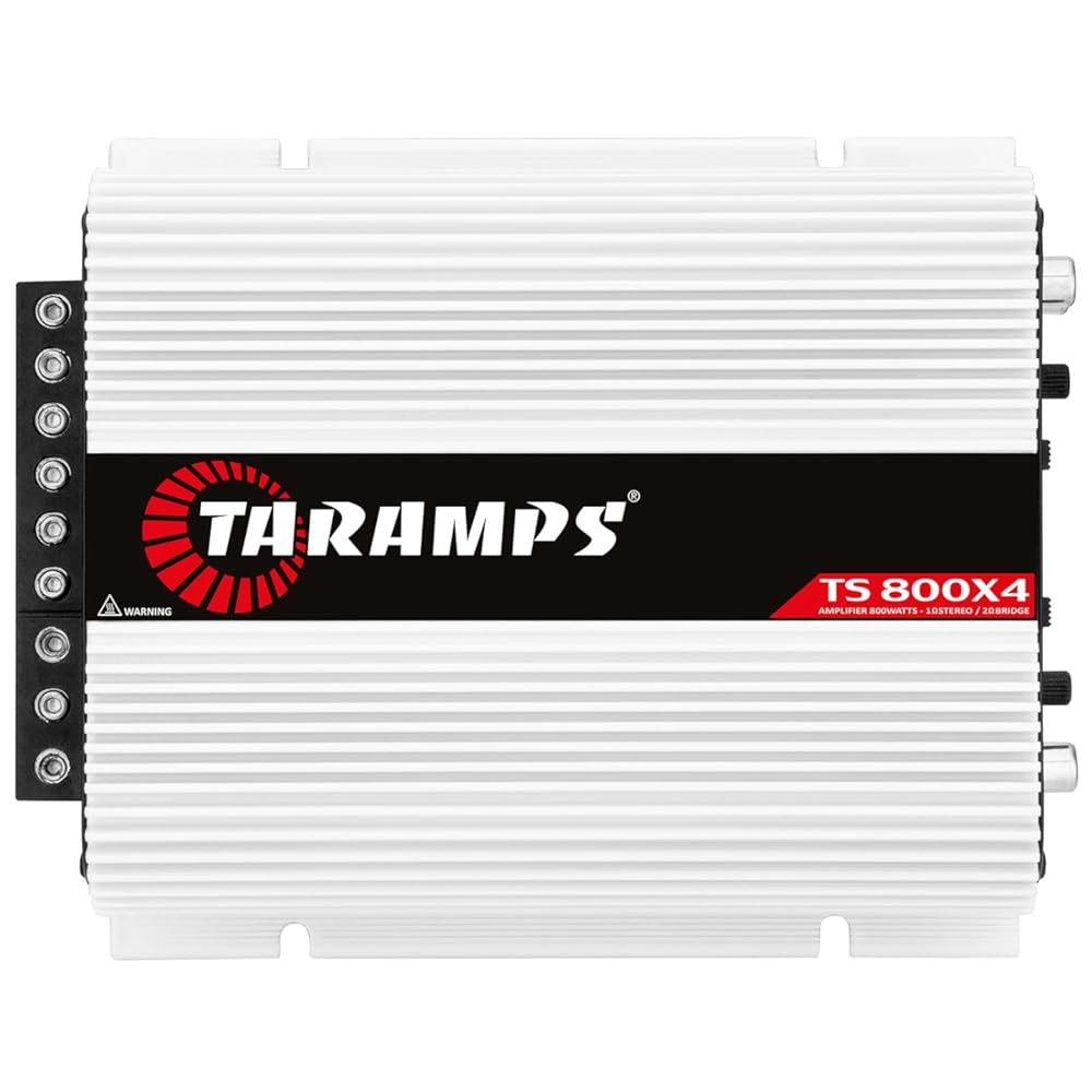 Taramps TS 800x4 1 Ohm Multichannel Stereo Amplifier 800 Watts Rms, 4 Channels, Full Range, Car Audio Amp Digital 2 Bridged Channel, Crossover High/Low Pass, with RCA and Automatic High Level Input