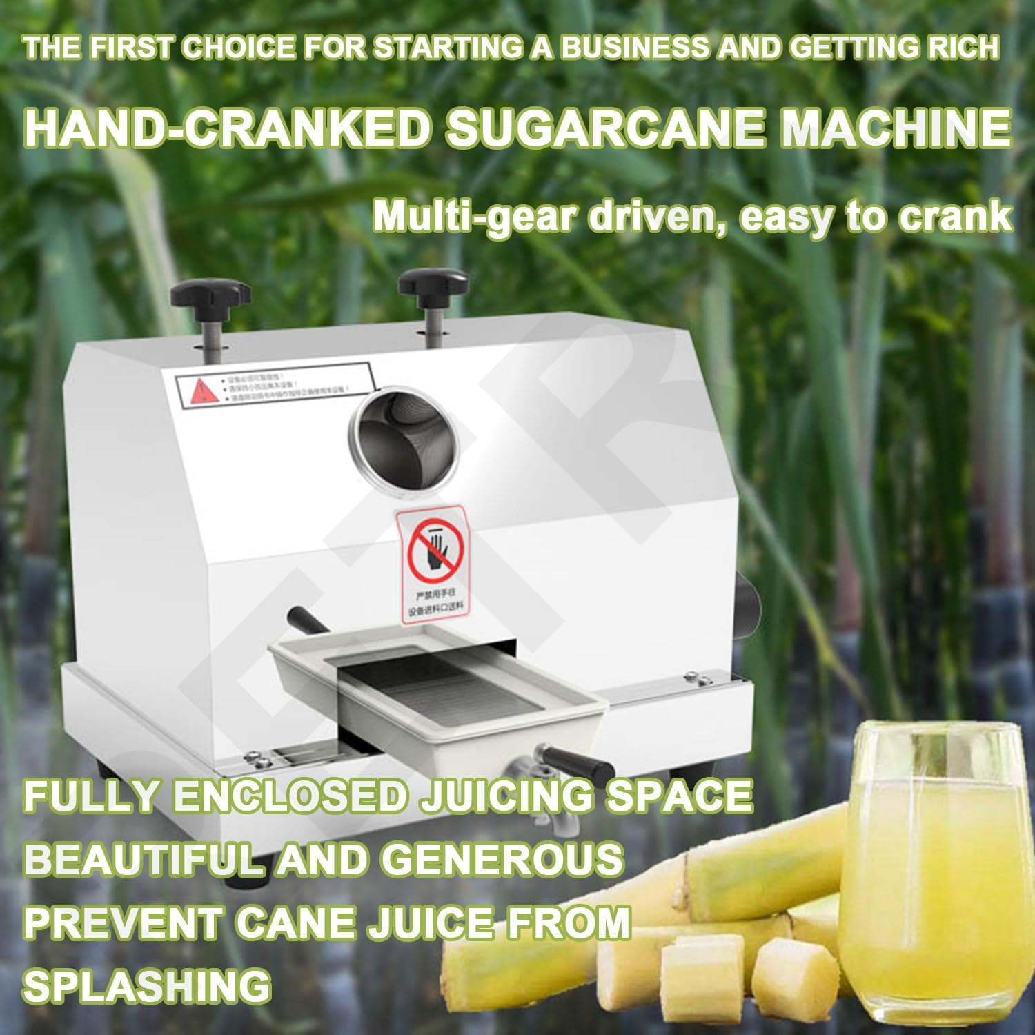 Manual Sugar Cane Juicer Machine,Commercial Sugar Cane Press with 3 Stainless Steel Drums and 2.4-inch Large Inlet,110LBS/H,for Hotel,Restaurant,Super Market