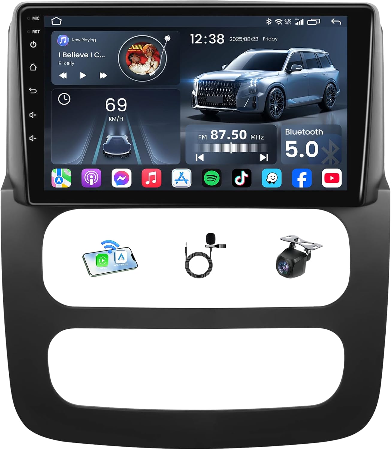 Upgrade Car Radio for Dodge Ram 1500 2500 3500 2002 2003 2004 2005 1280x800 Touchscreen 9 Inch Bluetooth 5.0 1080P Backup Camera Wireless CarPlay/Android Auto 5GWiFi GPS FM/RDS