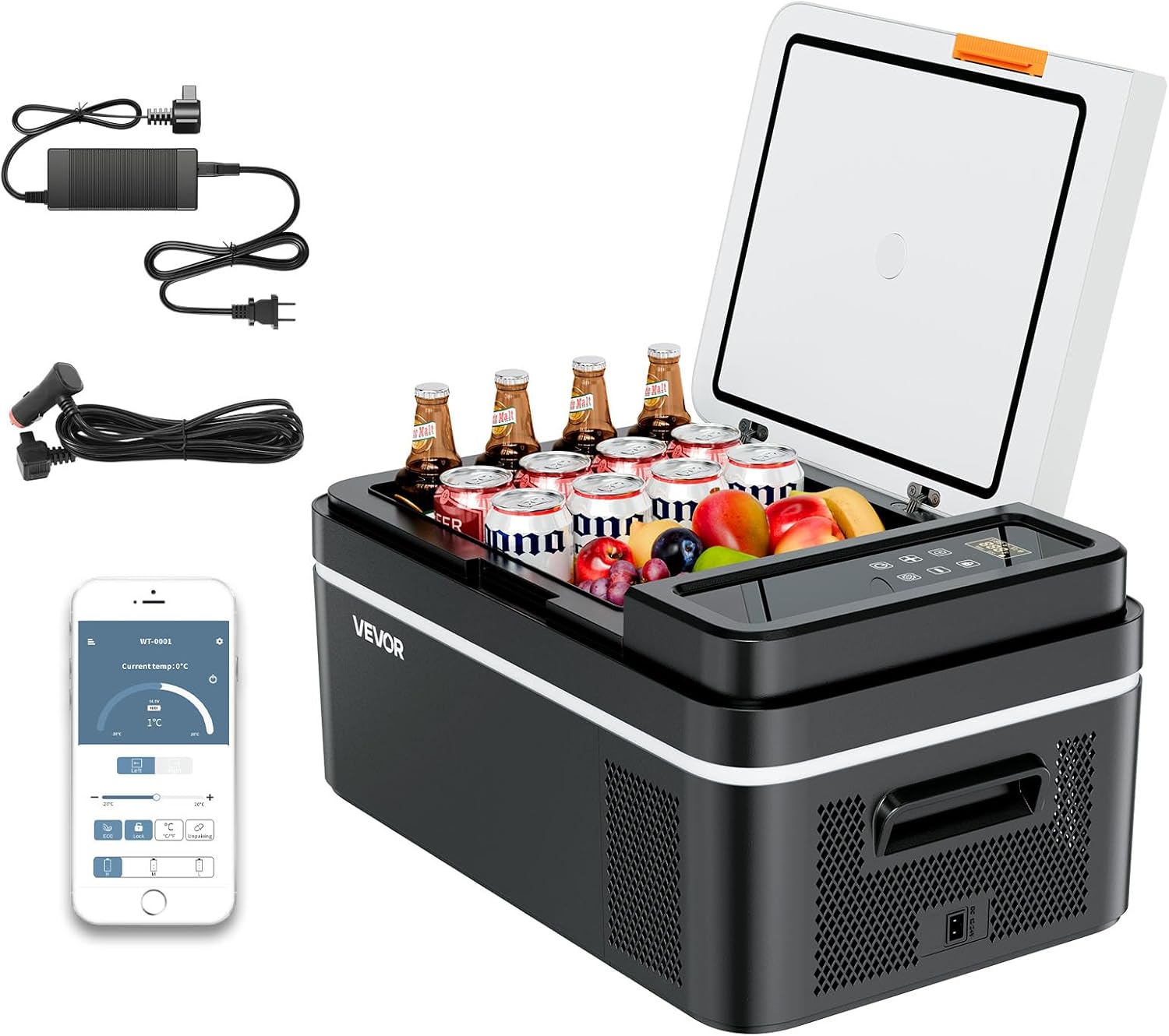 VEVOR Car Refrigerator, DC 12/24V AC100-240V Compressor Electric Cooler, -4°F to 68°F Car Fridge with APP Control, 21 QT Cars Freezer for RVs, Campsites, Boats, Camping, Fishing, 60W Portable Freezer