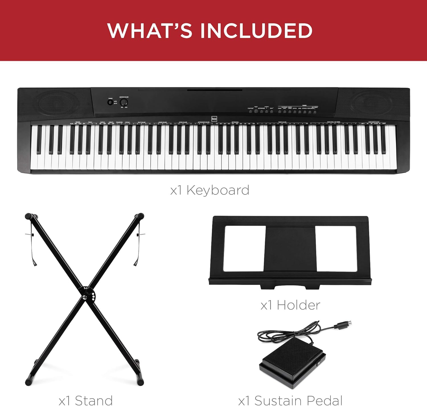 Best Choice Products 88-Key Full Size Digital Piano Electronic Keyboard Set for All Experience Levels w/Semi-Weighted Keys, Stand, Sustain Pedal, Built-In Speakers, 6 Voice Settings - Black