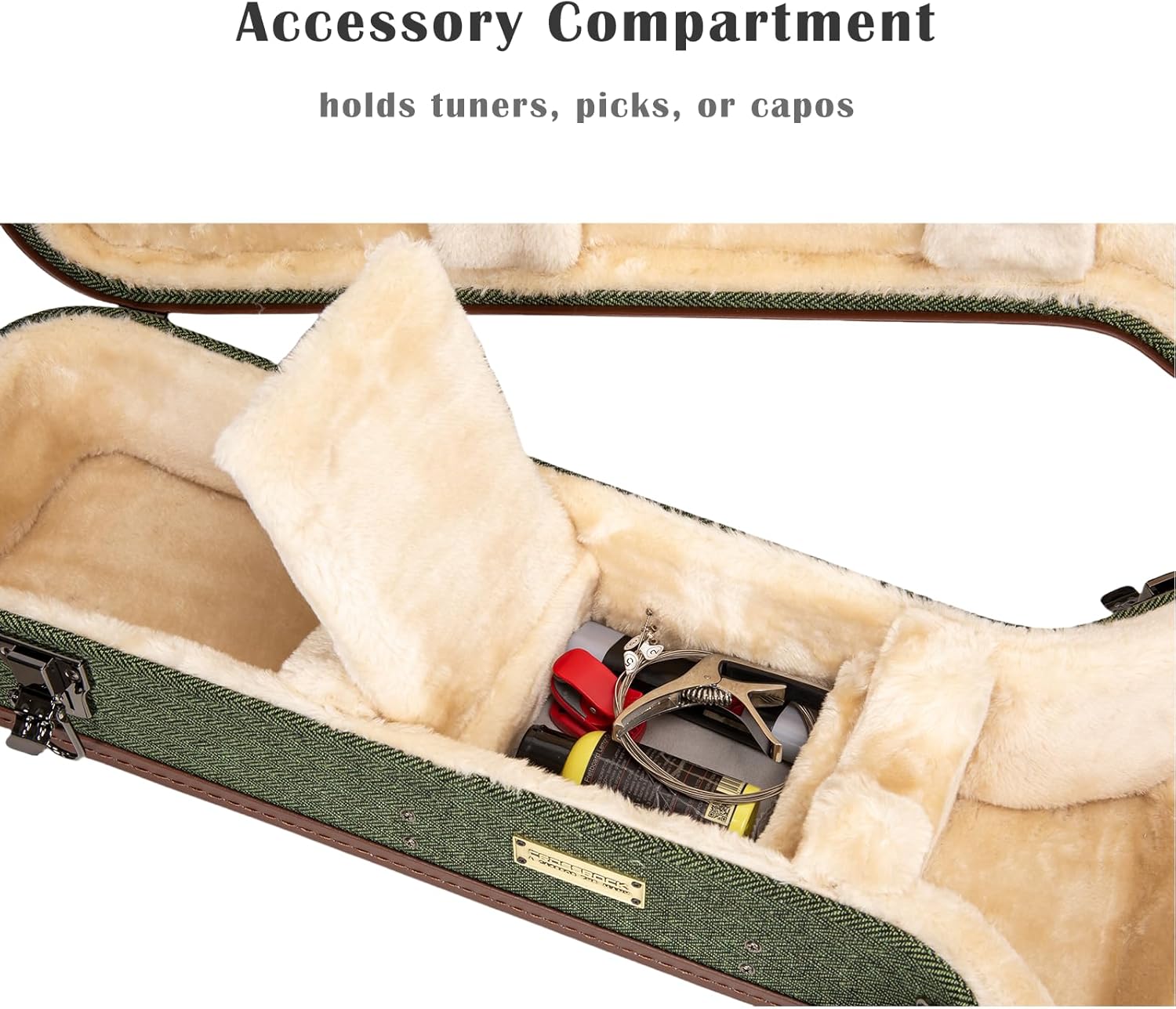 Crossrock 335 Style 6-String Semi-Hollow Electric Guitar Case | Green Chevron Tweed, Plush Velvet Interior, Genuine Leather Handle & Security Lock, Reinforced Hardware – Master Series (CRW760SAGN)