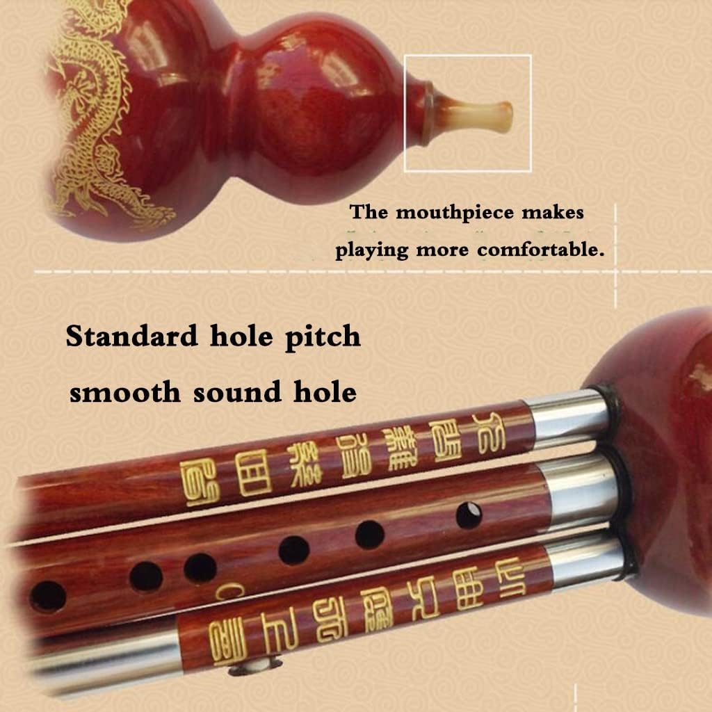 Flutes Musical Instruments 7 Hole Mahogany Gourd Adult Children Beginners C-Level B-Level Cucurbit Three-Pipe Musical Instrument with Chinese Knot and Box Full Sound
