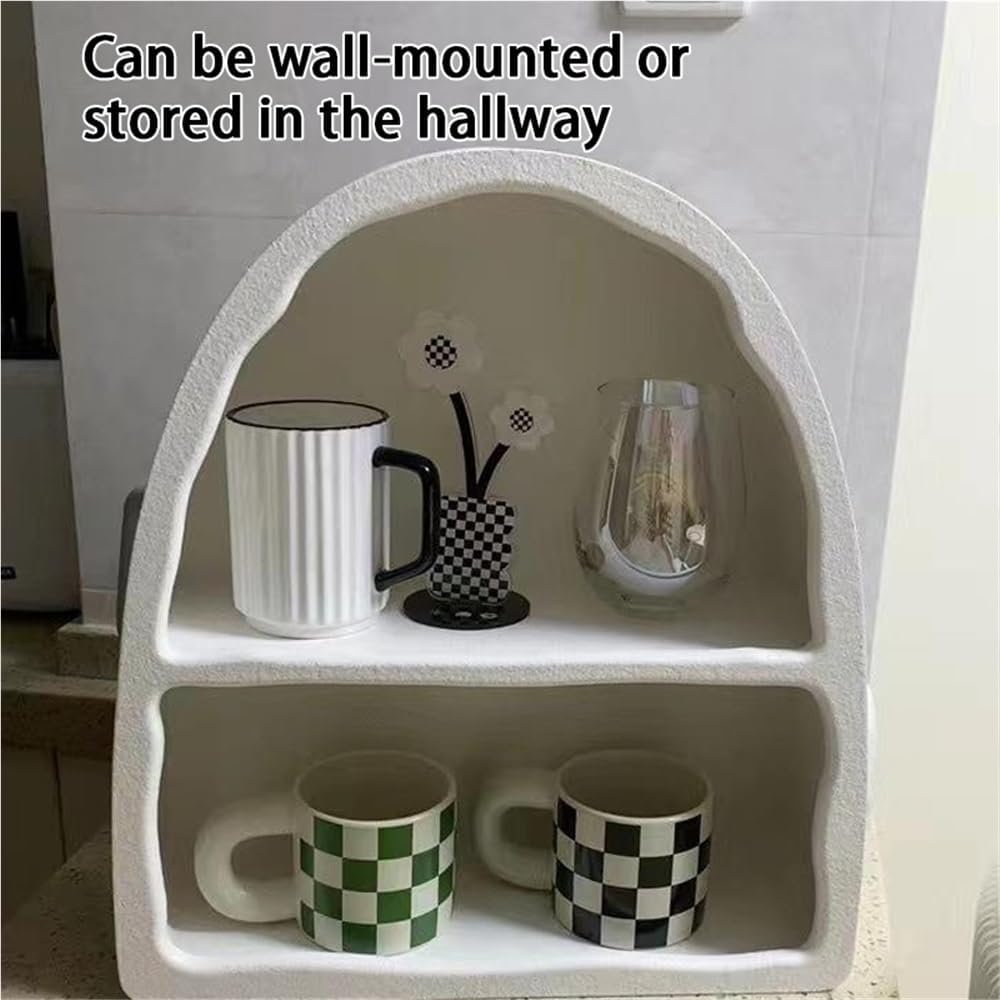 Arched Wall Cabinet with Shelf, Small Decorative Arch Wall Shelf for Coffee Mug Display, Key Holder, Entryway Storage, Rustic Wall Mounted Cabinet for Bathroom, Kitchen or Living Room(White)