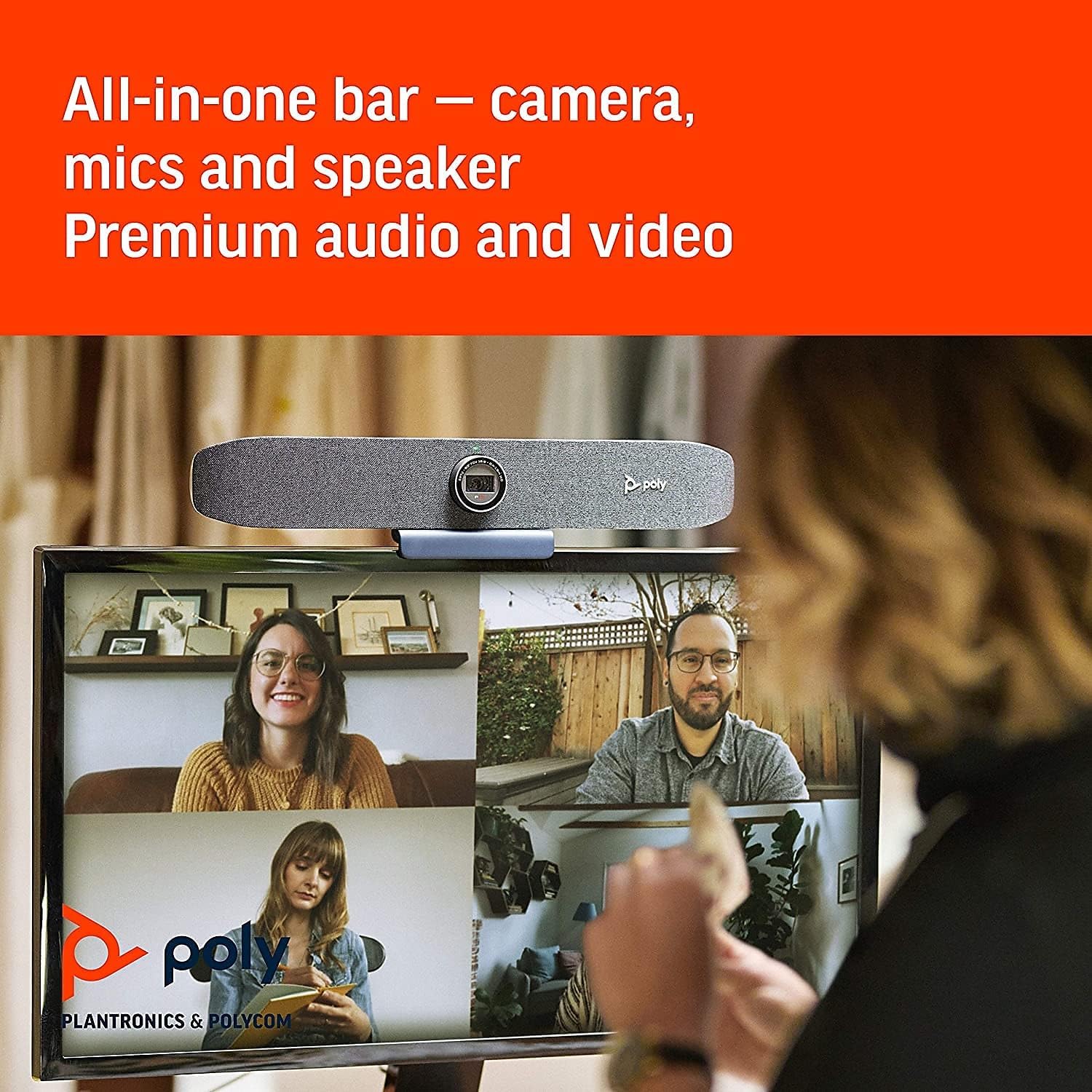 Poly Studio P15 Personal Video Bar (Plantronics + Polycom) - 4K Video Quality - Camera, Microphones & Speaker Solution with Premium Audio & Video - Certified for Zoom and Teams