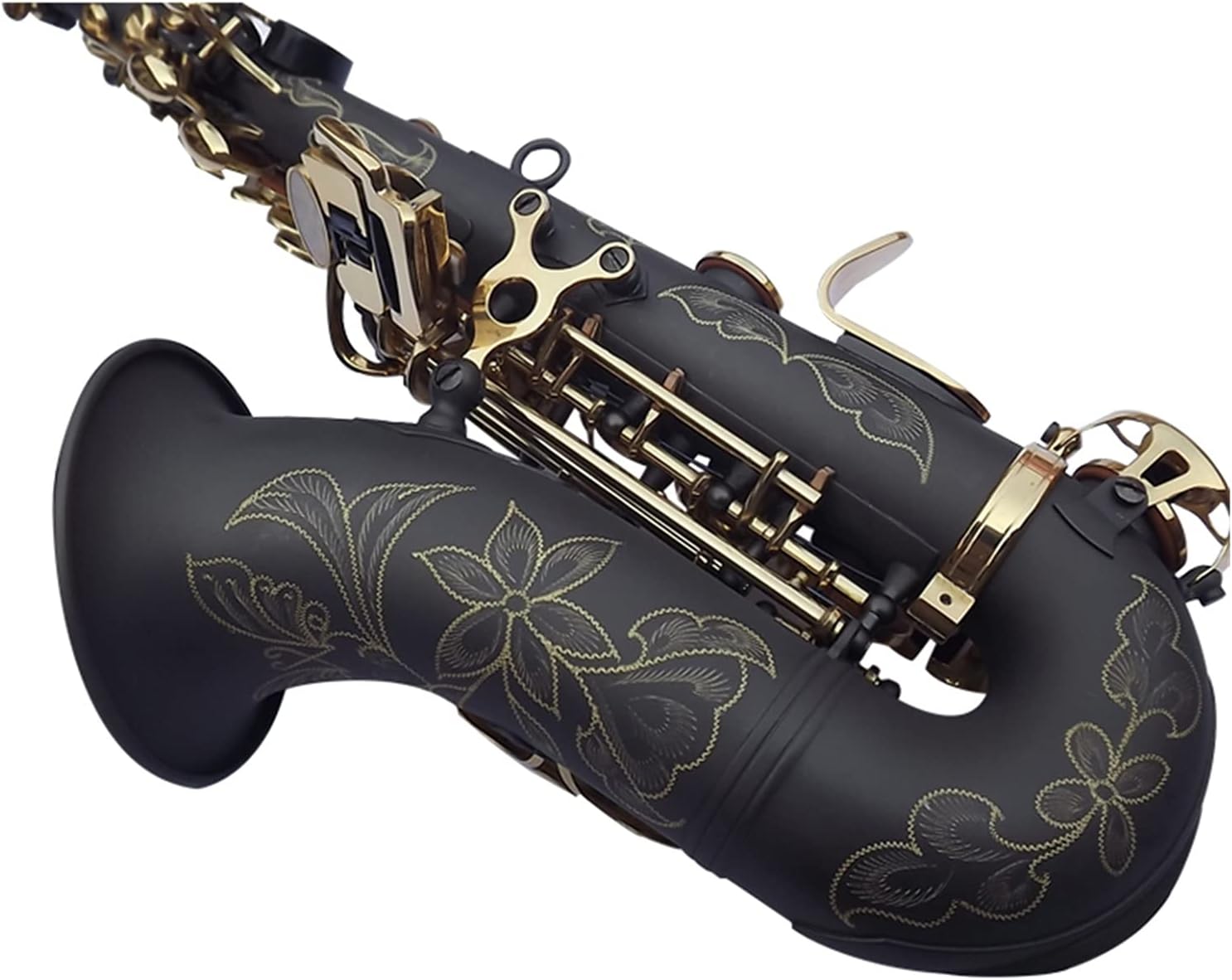 Sax Beginners Kit Soprano Saxophone Exquisite Carved Flower Black Nickel Gold Surface B Tone Sax Brass Instrument with Case Wind Instrument