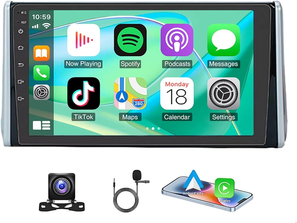 PHEZEN Car Stereo Radio Fit for Toyota RAV4 2018-2020, 10inch Touchscreen Car Radio Receiver with Carplay Android Auto Support GPS Navigation Bluetooth FM WiFi Backup Camera 4+64G