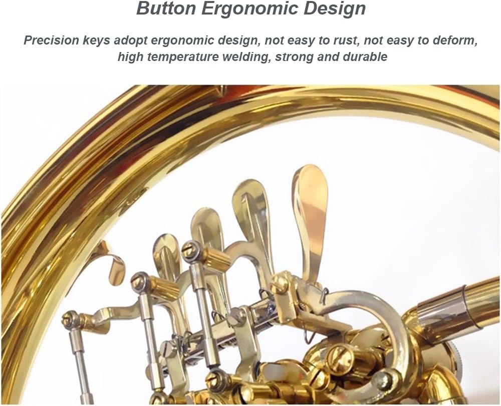 B-Flat French Horn Instrument, Brass Bell Mouth, Full Tone and Accurate Interval, Ergonomic Keys, Band Instrument