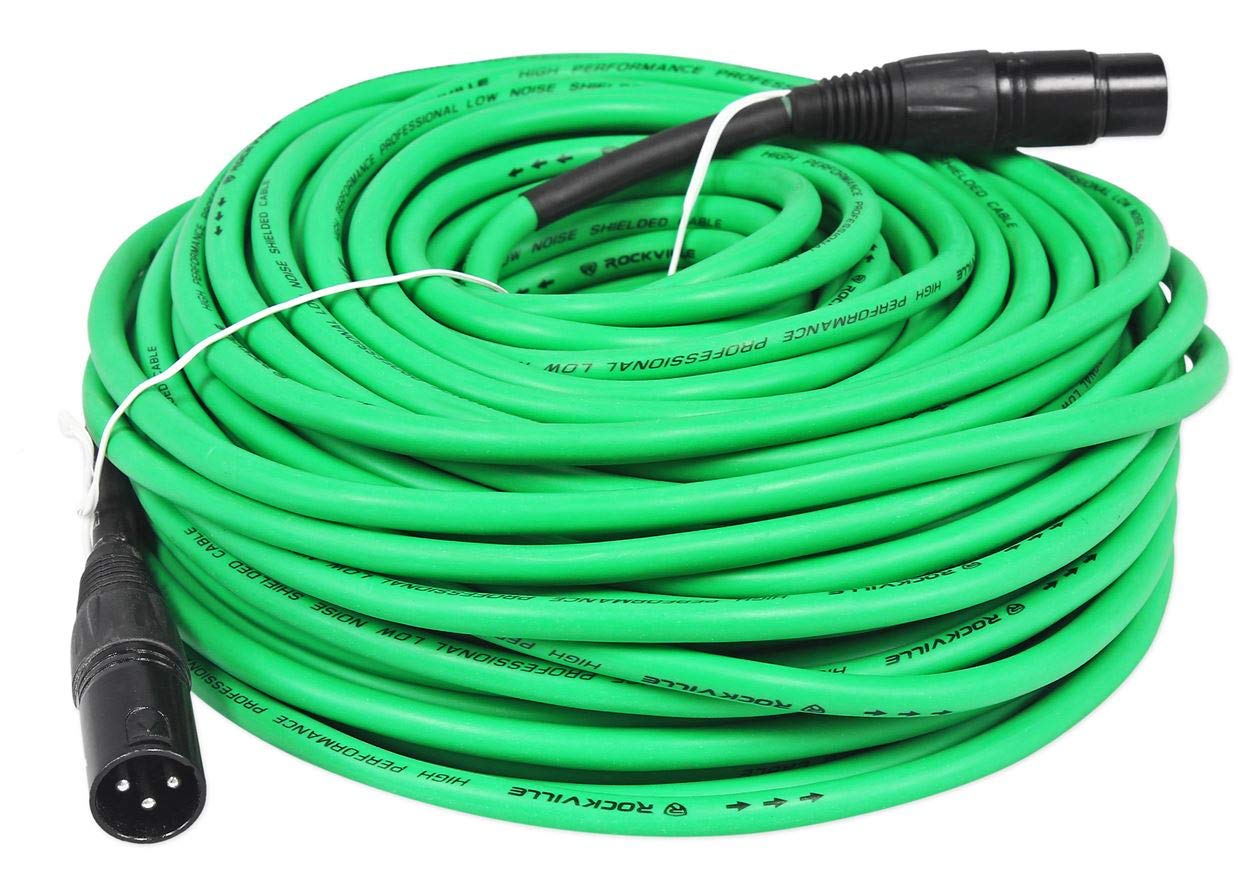 Rockville (8 RCXFM100P-G Green 100' Female to Male REAN XLR Mic/Speaker Cable