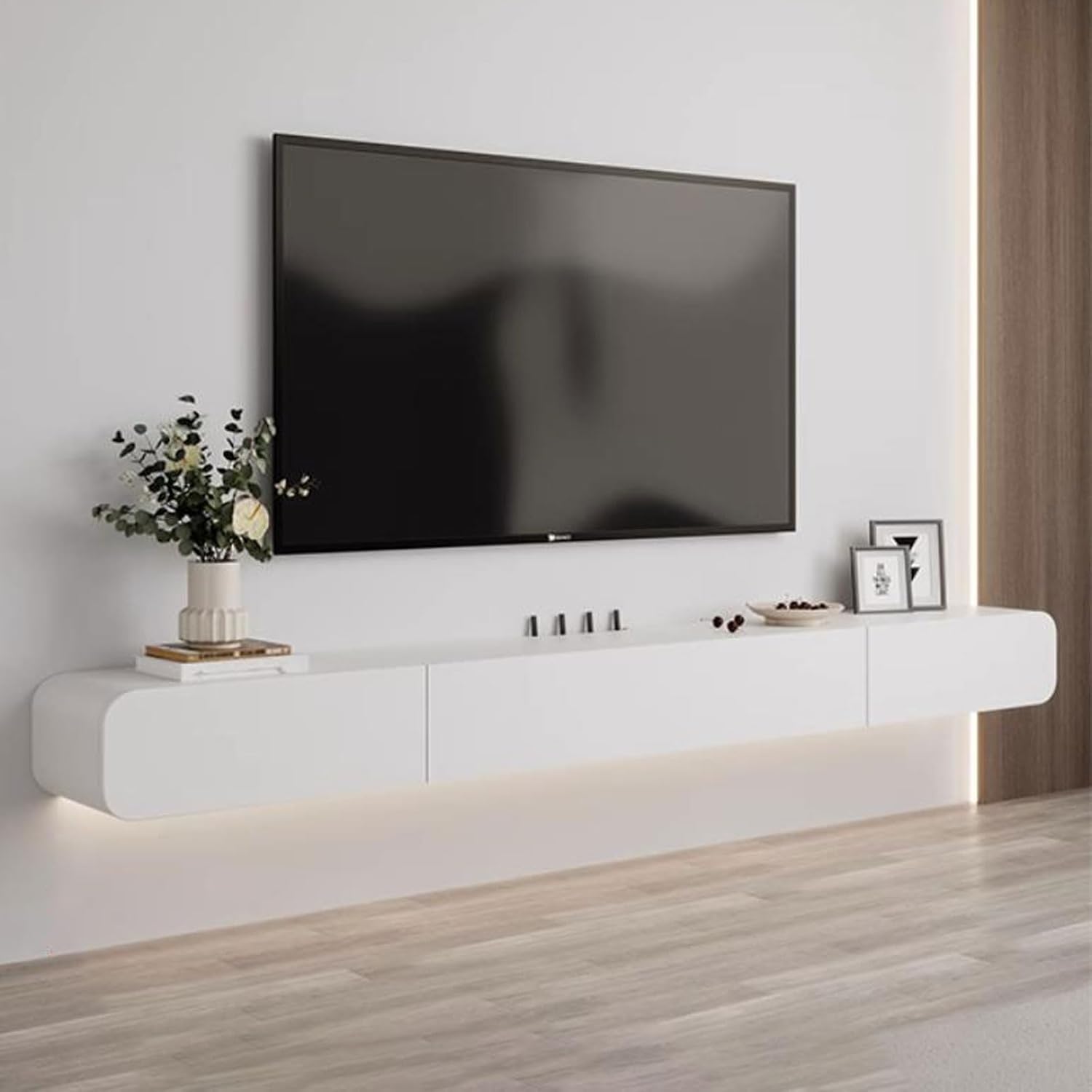 Floating TV Shelf TV Cabinet TV Stand Wall Mounted Media Console Entertainment Center Storage Cabinet Desk Audio/Video Hutch Electronics Shelf for TV Components With drawer Bedroom Living room White