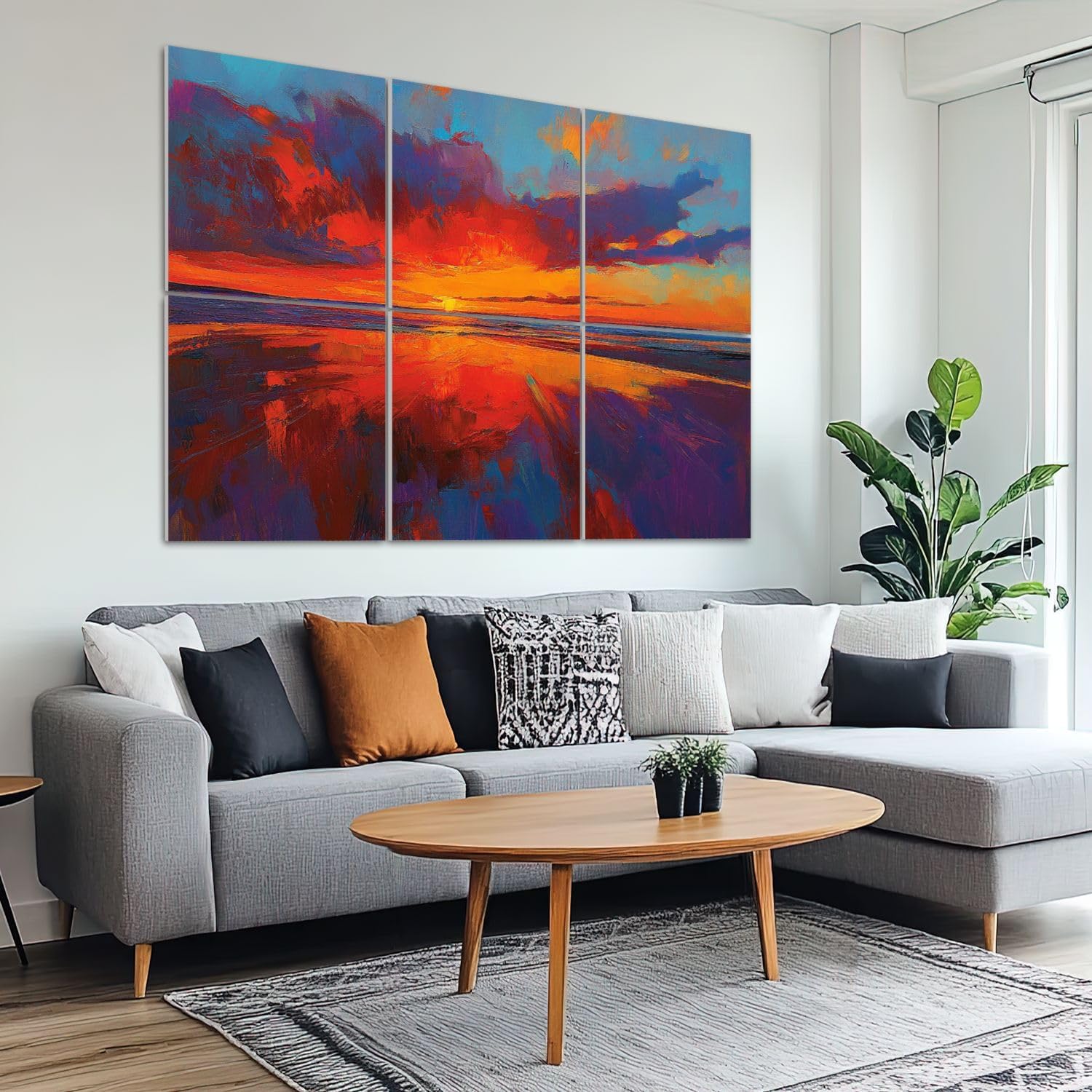 6 Pack Art Acoustic Panels Sound Absorbing Colorful Ocean Sunset Abstract Beach Orange Red Warm Sunrise Large Decorative Soundproof Wall Panels Self Adhesive for Recording Studios Office 72