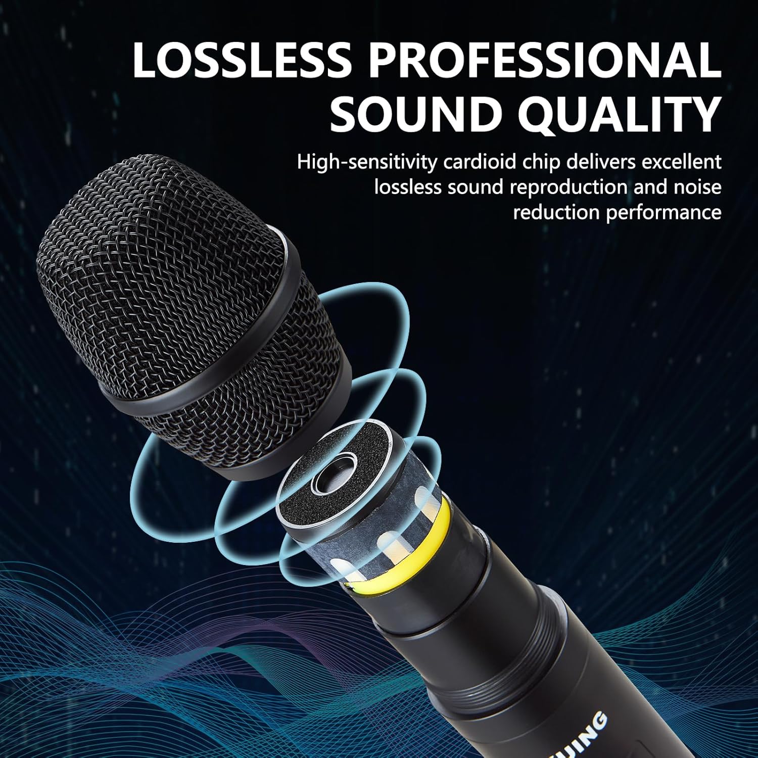 4 Channel UHF Wireless Microphone System with Cordless Handheld Mics, 4x50 Adjustable Frequencies, Ideal for Karaoke Meeting Church, 300ft Range (4 Handheld)