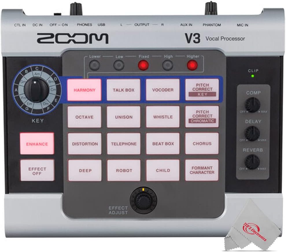 Zoom V3 Vocal Processor + Zoom SGV-6 Vocal Microphone for V6 And V3 Vocal Processors + Pig Hog PP9V Pig Power 9V DC 1000ma Power Supply